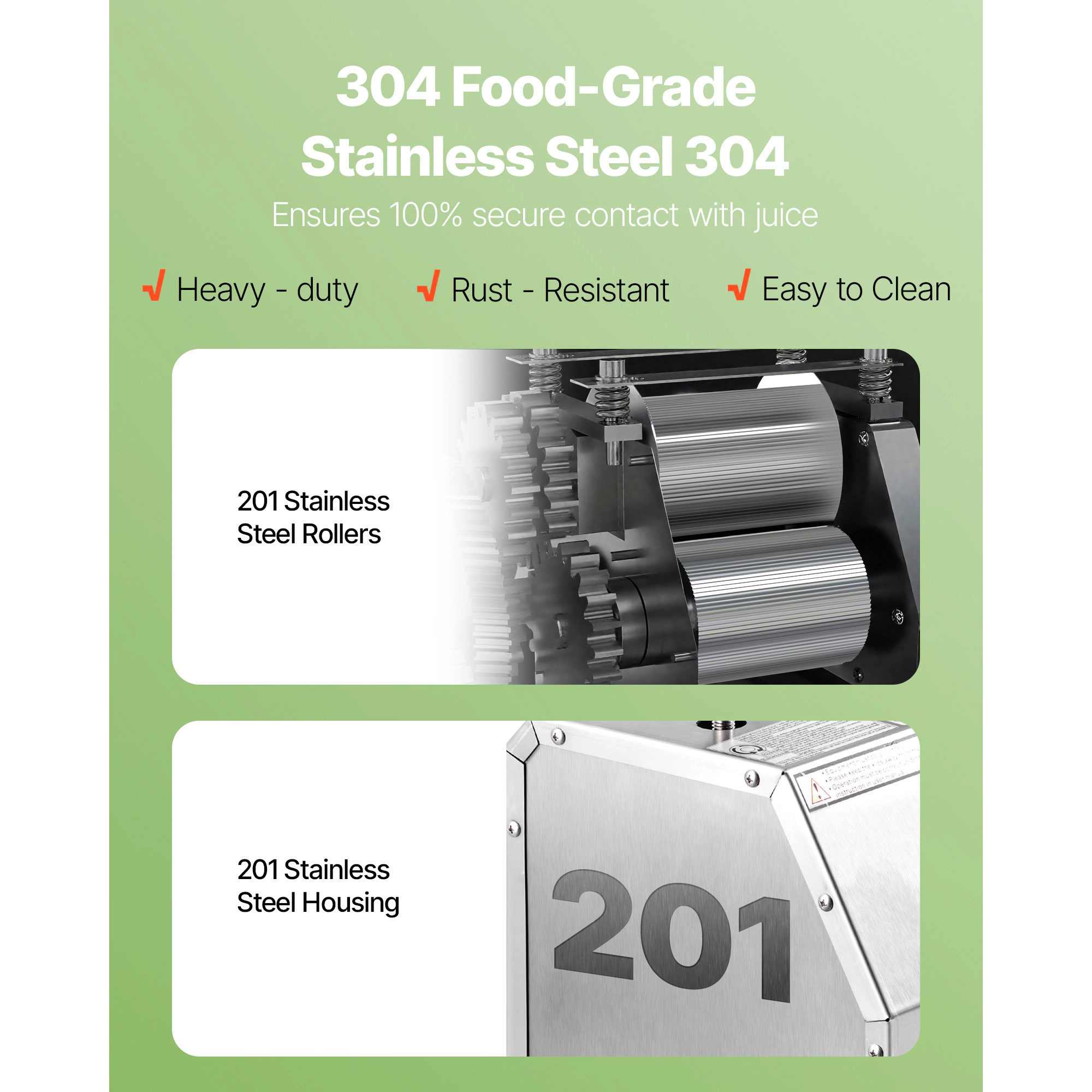 HONGGE Commercial Sugar Cane Juicer, Sugarcane Juicer Machine with High Output, Stainless Steel Rollers