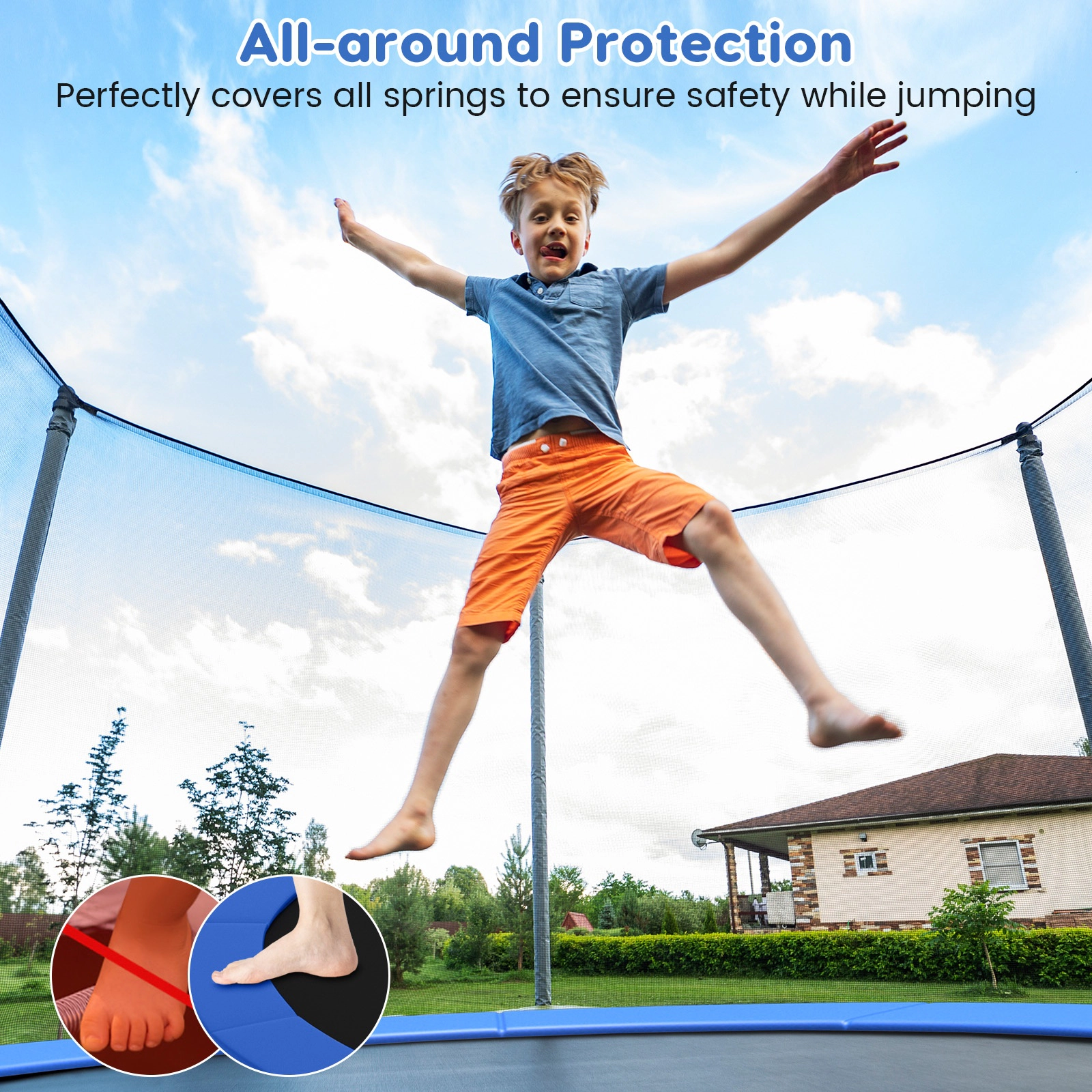 SUGIFT 10-ft Trampoline Pad Replacement Safety Pad with Fixing Straps 0.6-in Foam 11.8-in Pad Width 4-in Side Skirt Blue