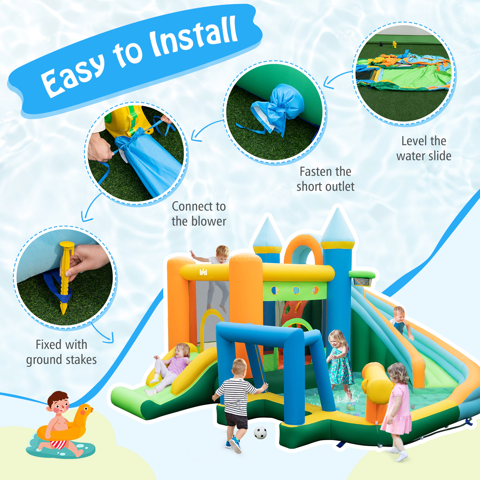 SUGIFT Inflatable Bounce House with 147-in Dual Water Slides and Splash Pool for Backyard Play