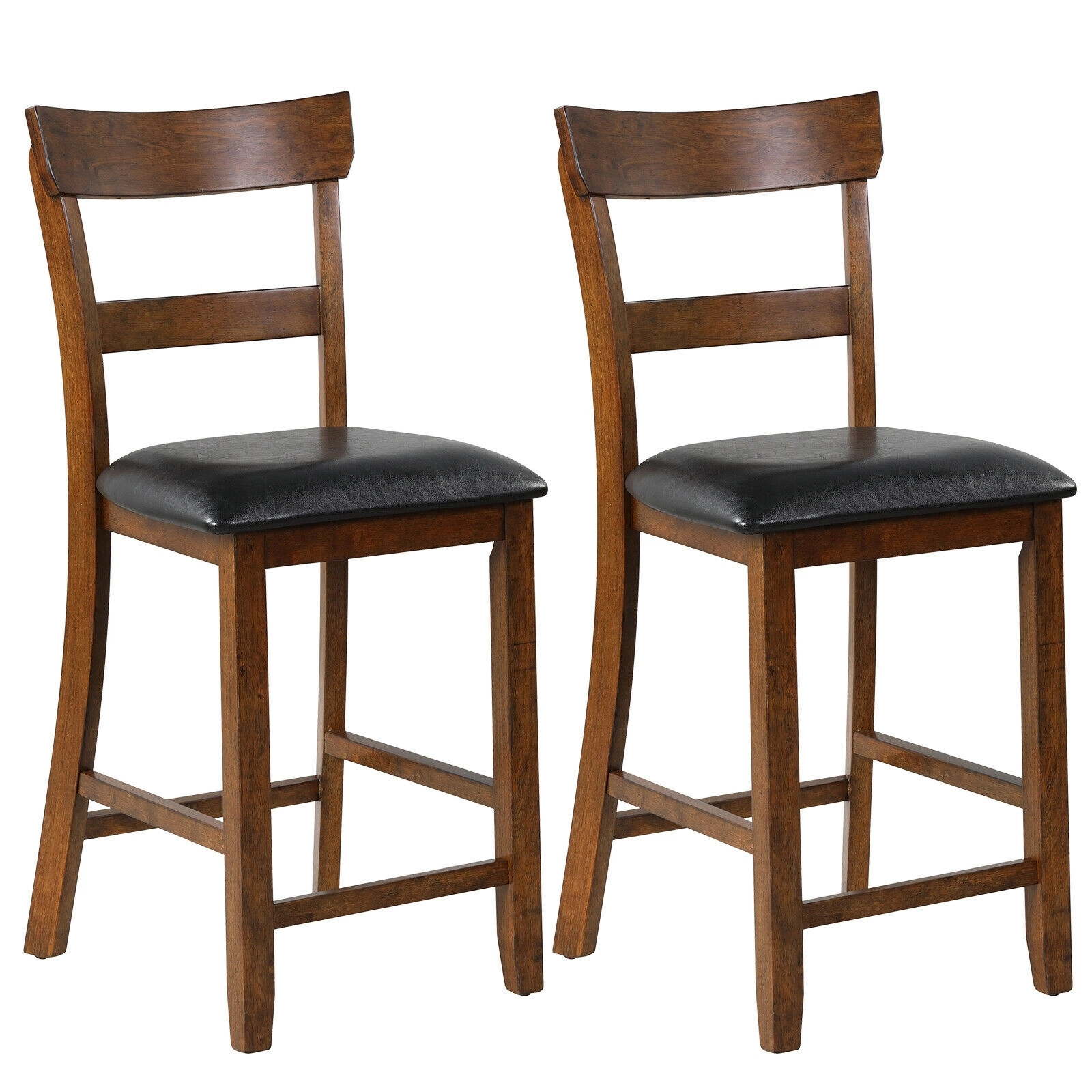 SUGIFT Brown PVC Leather Seat and Rubber Wood Legs 2 Piece Counter Height Bar Stool Set