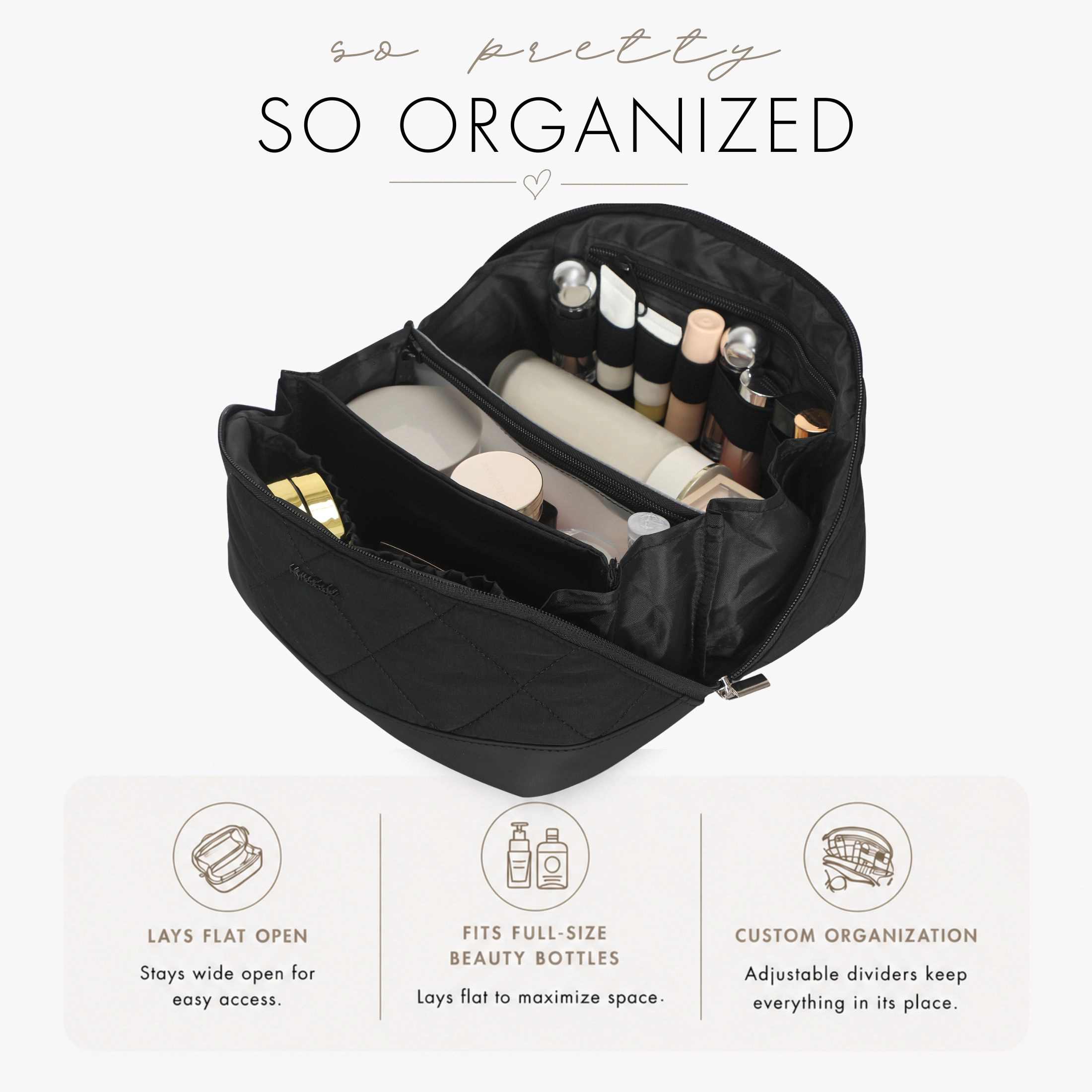 Hynes Eagle Women's Quilted Makeup Bag Organizer – Structured Base