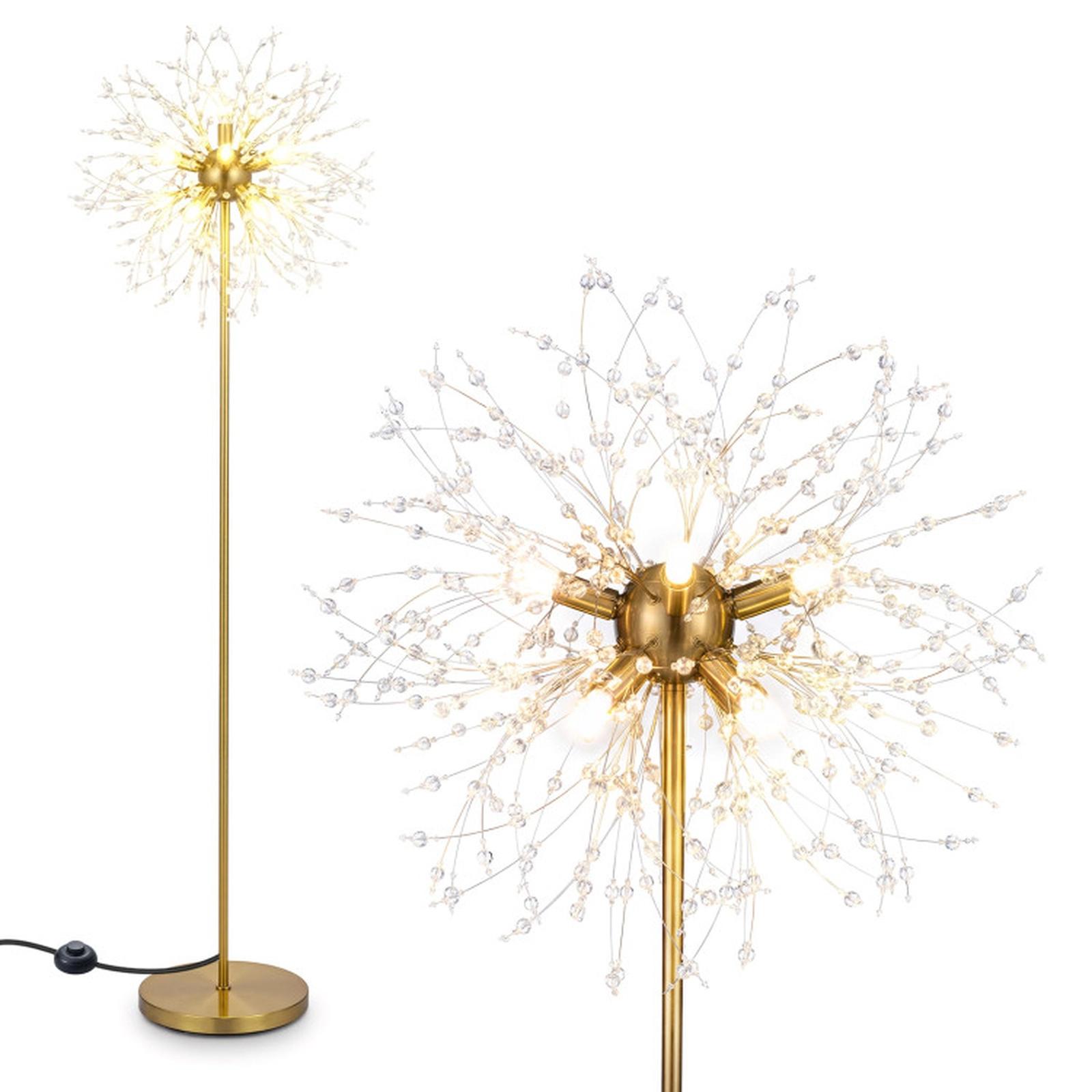 SUGIFT 63-in Dandelion Crystal Floor Lamp with Acrylic Crystals 8 G9 Sockets Gold / Sliver