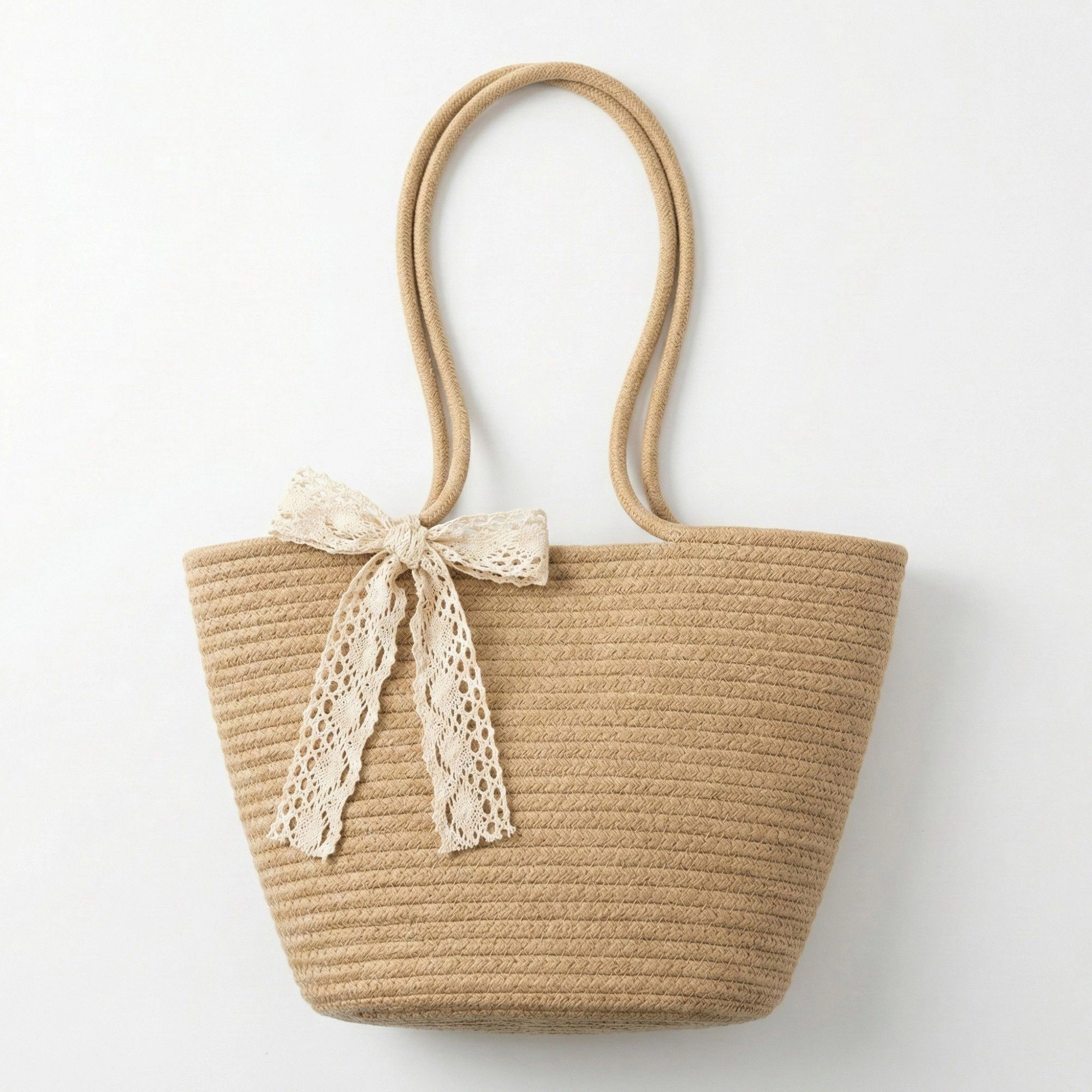 Alilang Women's Woven Crochet Tote Bag with Structured Silhouette Double Shoulder Handles 11.8x7.8x4in