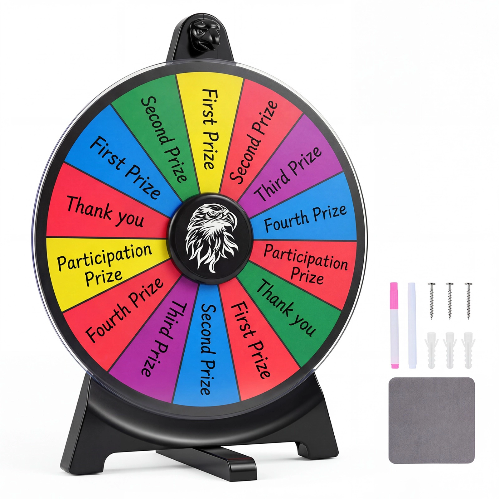 SUGIFT 12-in 14-Slot Wall Mounted Spin Prize Wheel with Swivel Base Wiping Cloth and 2 Blackboard Markers