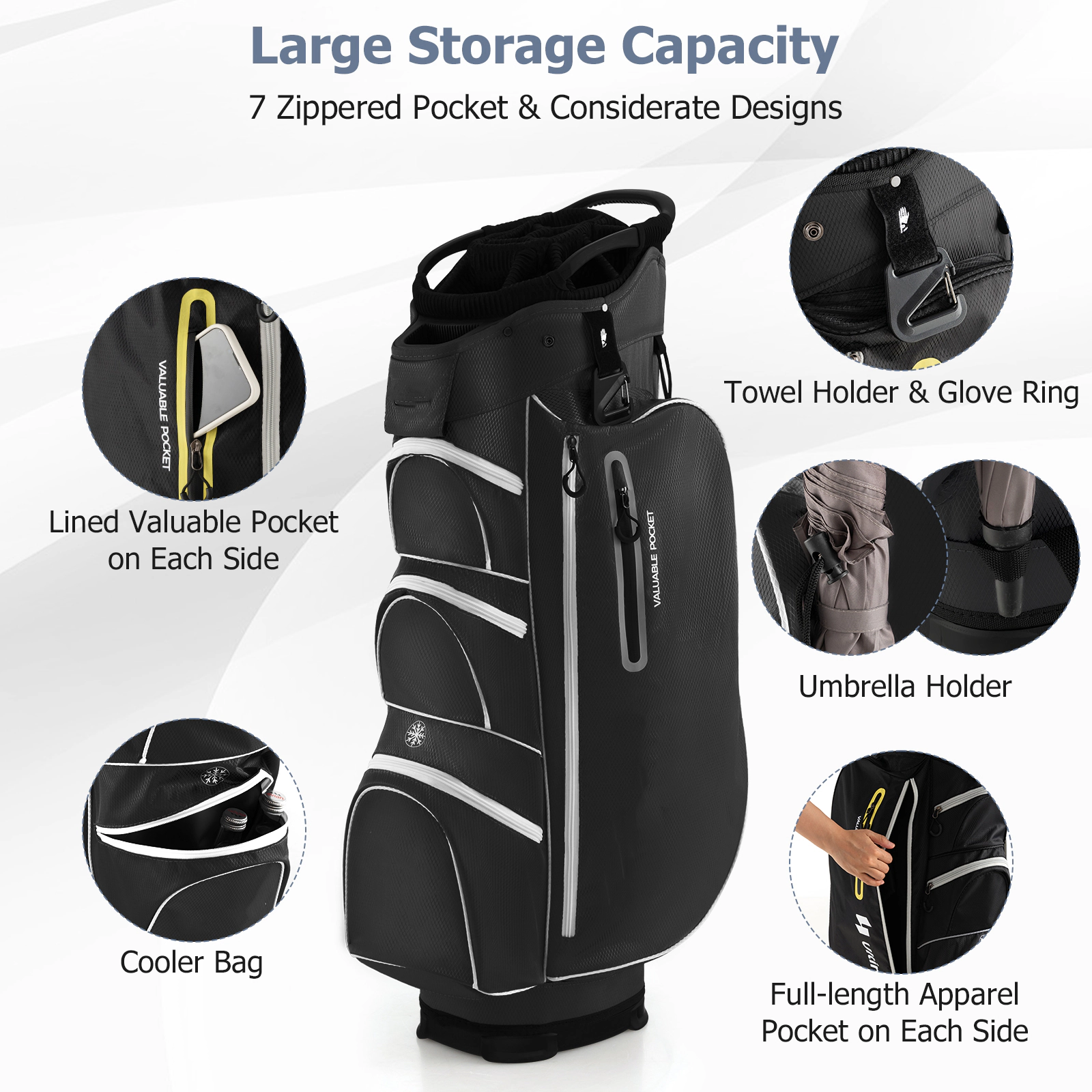 SUGIFT Black 15-Way Top Dividers and Rain Hood 9.5-in Lightweight Golf Cart Bag