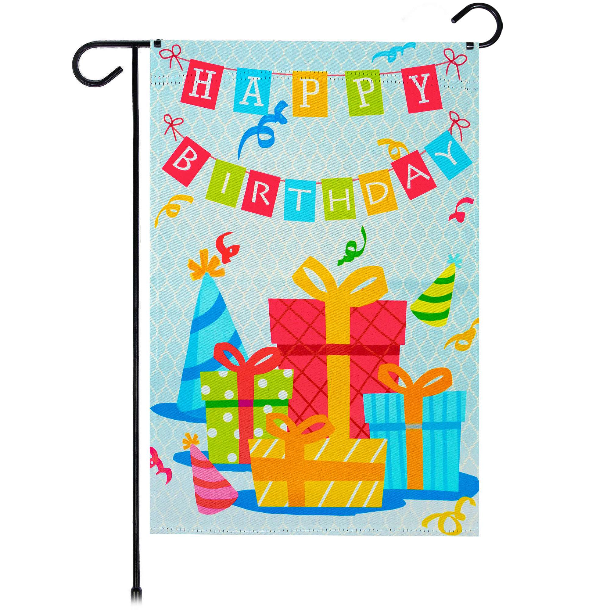 G128 Happy Birthday Presents Garden Flag 12x18 in Double-Sided Outdoor Yard Decoration