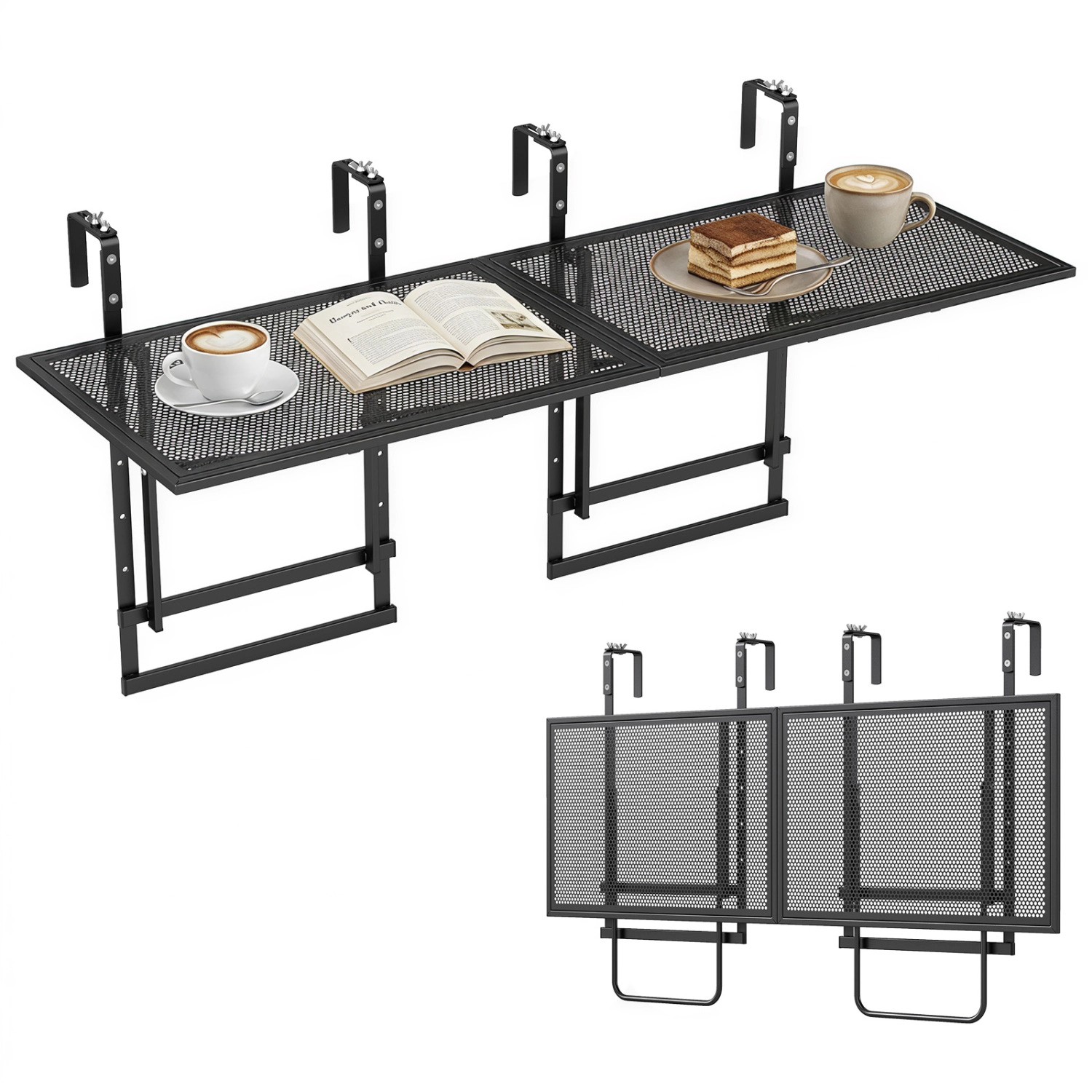 LJG Set of 2 48" Balcony Railing Table with 5-Level Adjustable Height for Patio and Deck