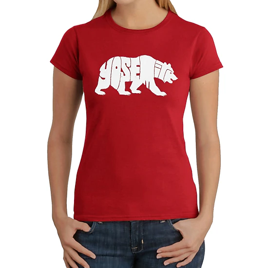 LA Pop Art Women's Word Art T-Shirt - Yosemite Bear