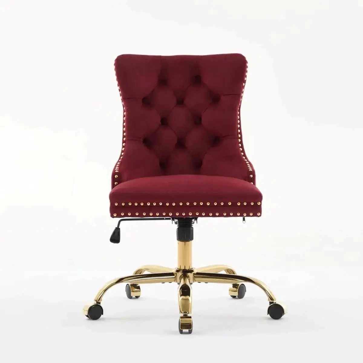 Platinum-Level Office Chairs Wine Red Velvet Tufted Adjustable Swivel Office Chair Gold