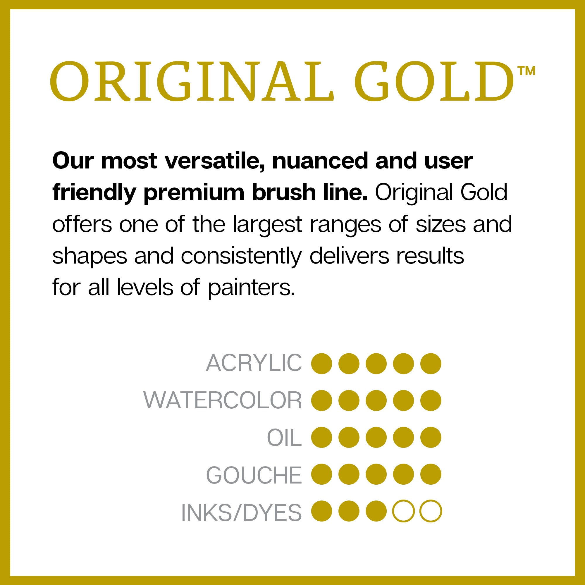 KINGART Original Gold Golden Taklon Brush Set 12 pc - Acrylic Handle, All-Media