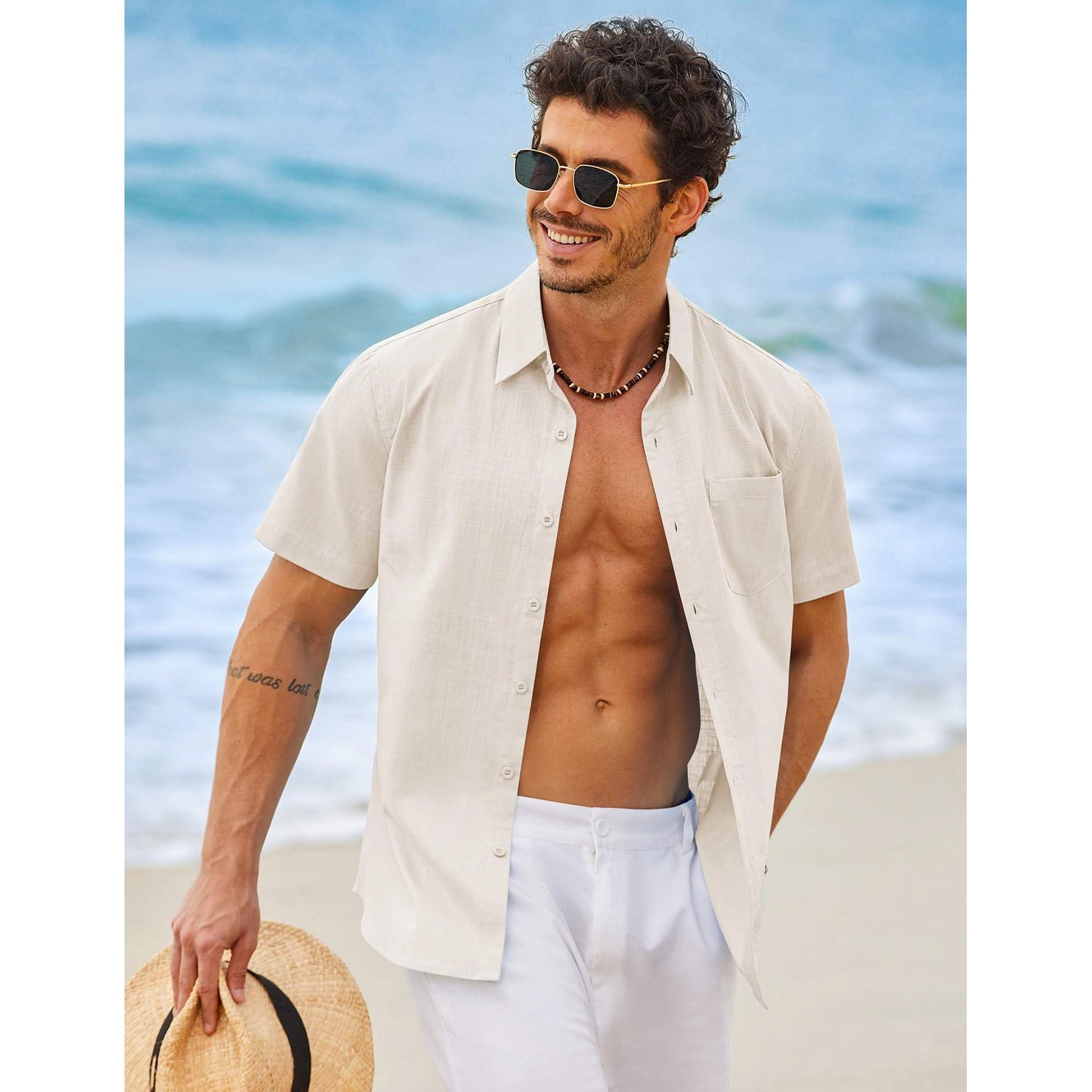COOFANDY Mens Ribbed Polo Shirt V Neck Collared Short Sleeve Casual  Tops