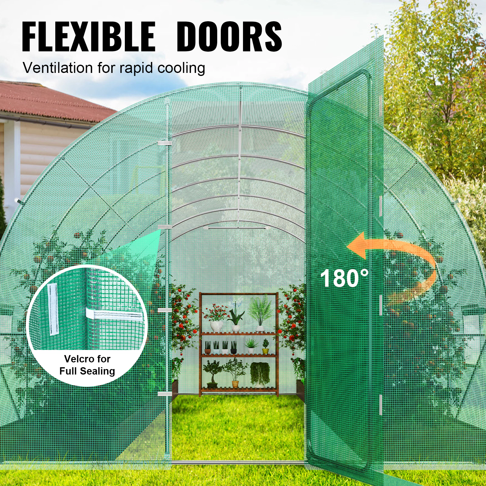 HONGGE Walk-In Tunnel Greenhouse 19.4 x 9.7 x 7.4 ft, Galvanized Steel Frame, Green PE Cover