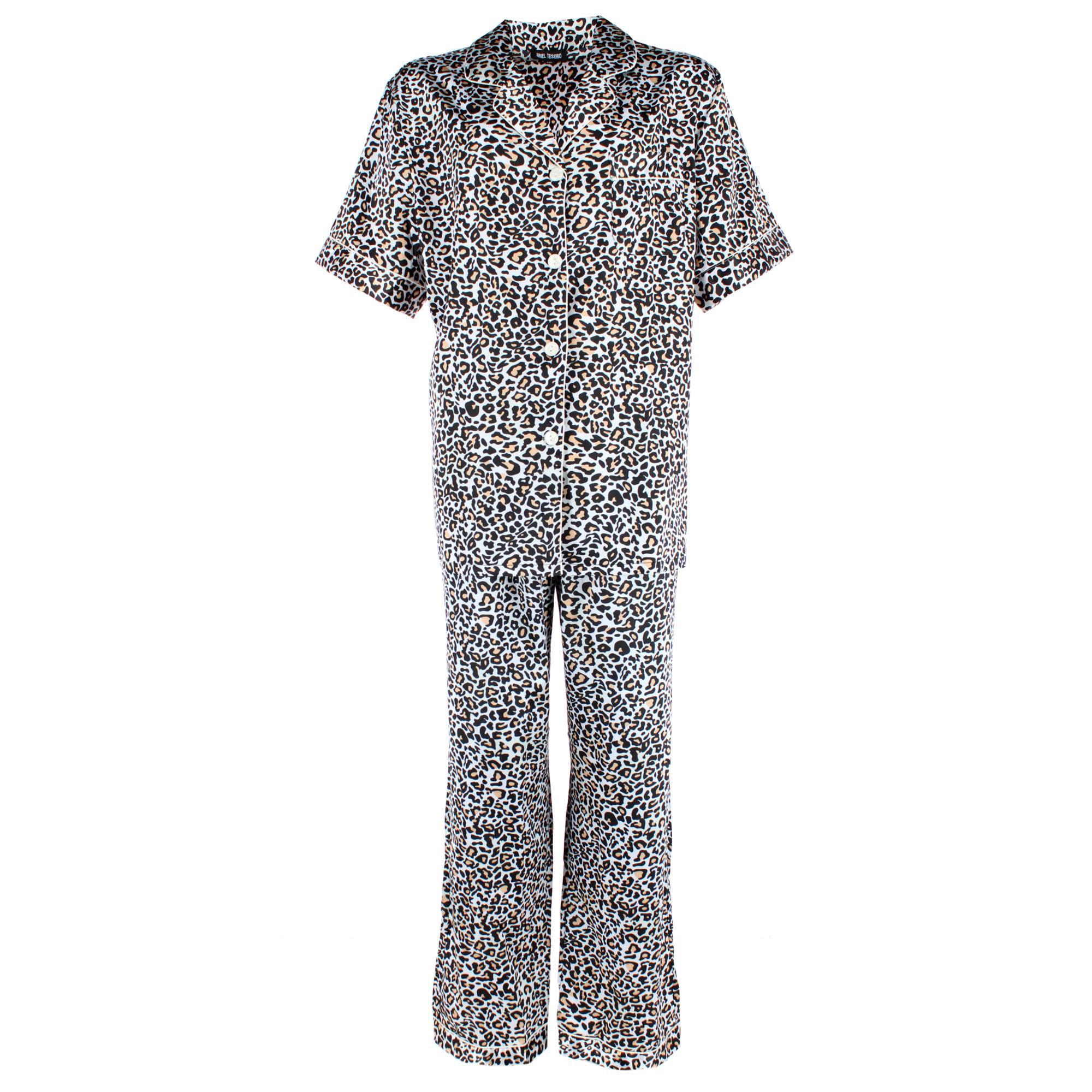 CTM Women's Plus Satin Leopard Print Pajama Set