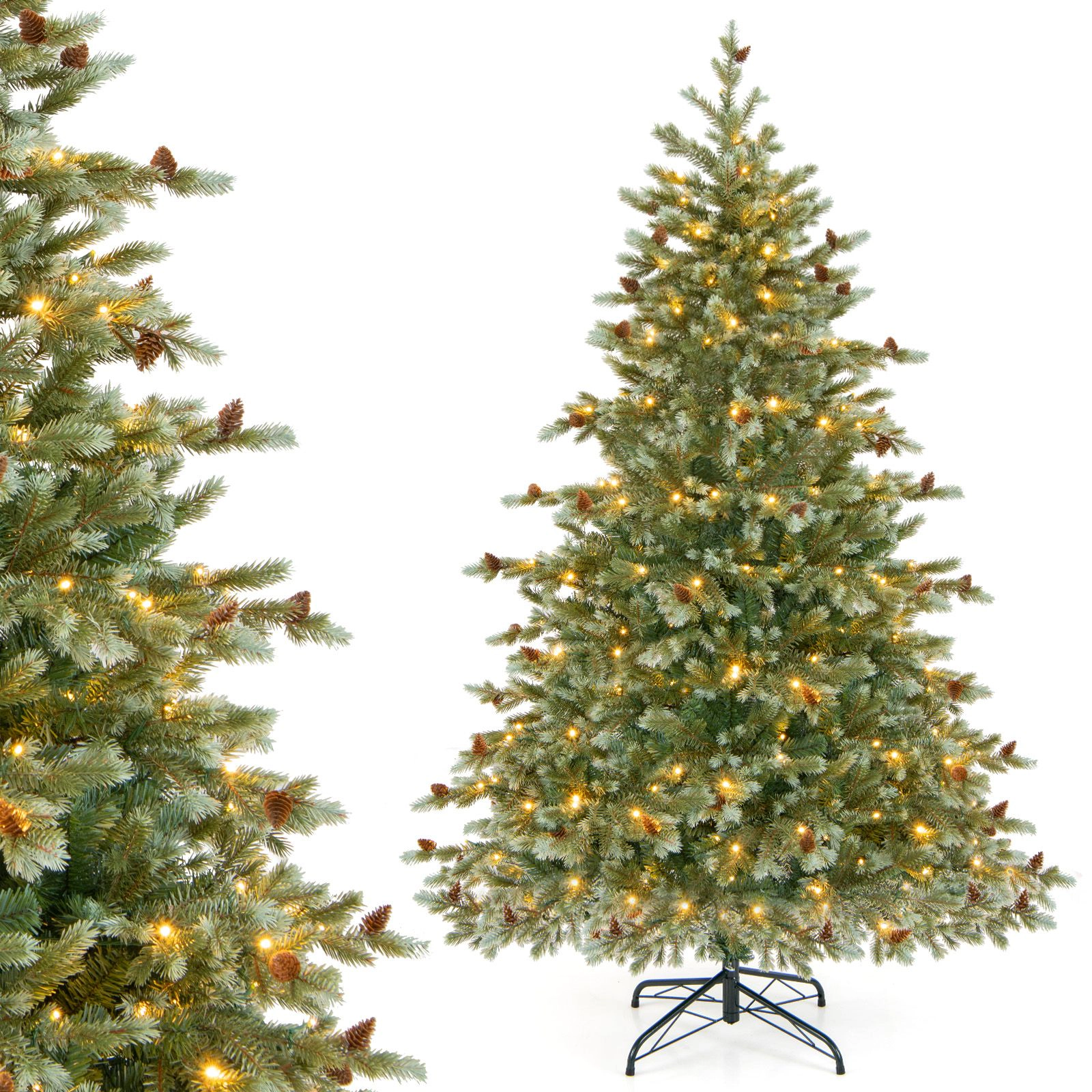 SlickBlue Artificial Christmas Tree with LED Lights & Pine Cones