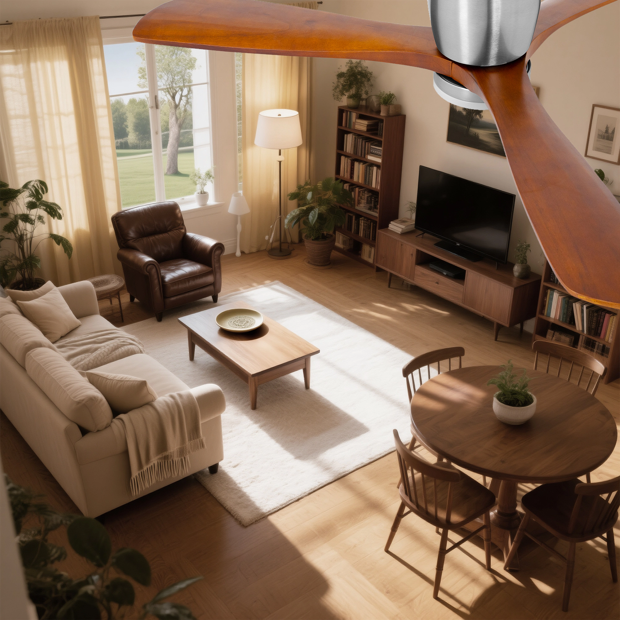 Flynama 52 in. Silver Flush Mount Ceiling Fan with light, 3-Reversible Brown Blades, 6-Speeds Reversible DC Motor