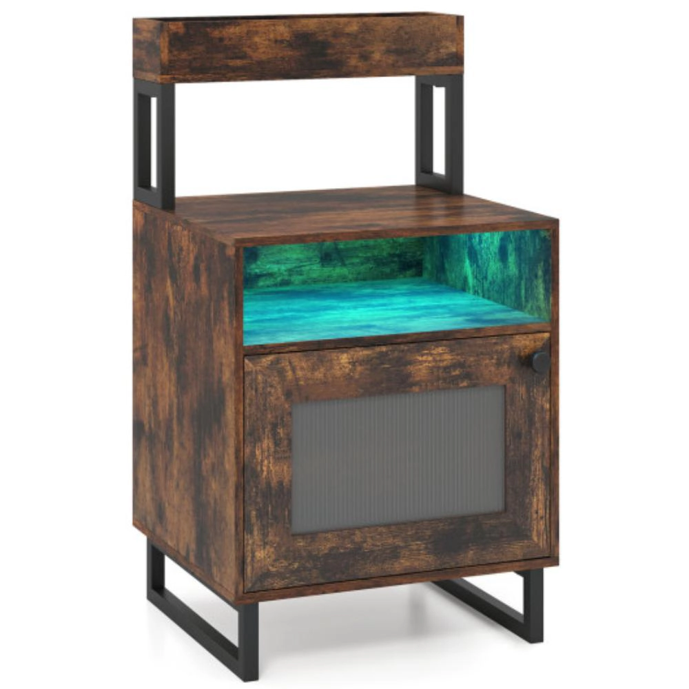Hivvago Modern Bedside Table with LED Lighting