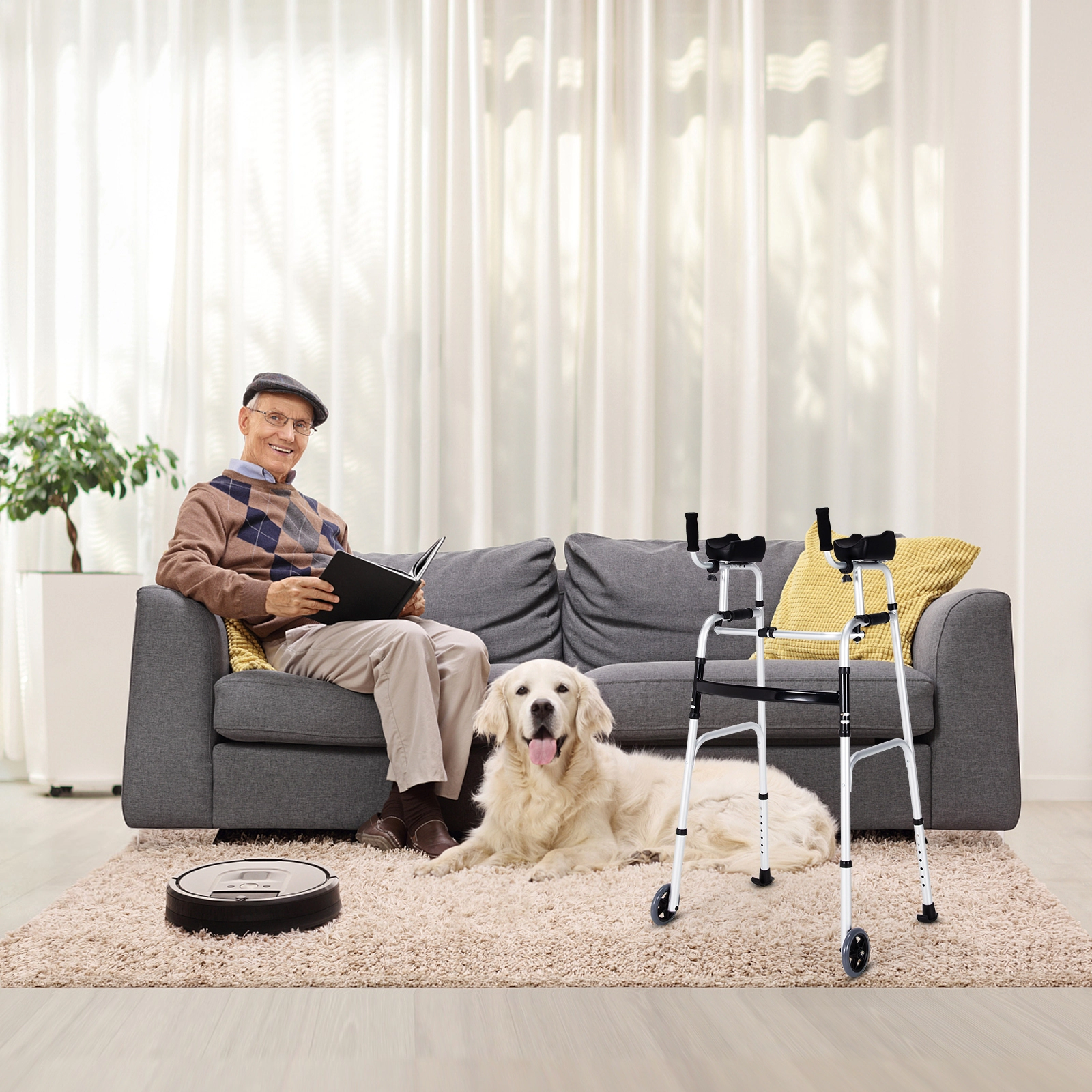 SUGIFT Silver Folding Walker with Adjustable Armrest Support 23.5-in W 21.5-in D 47.5-in H 440-lb User Capacity