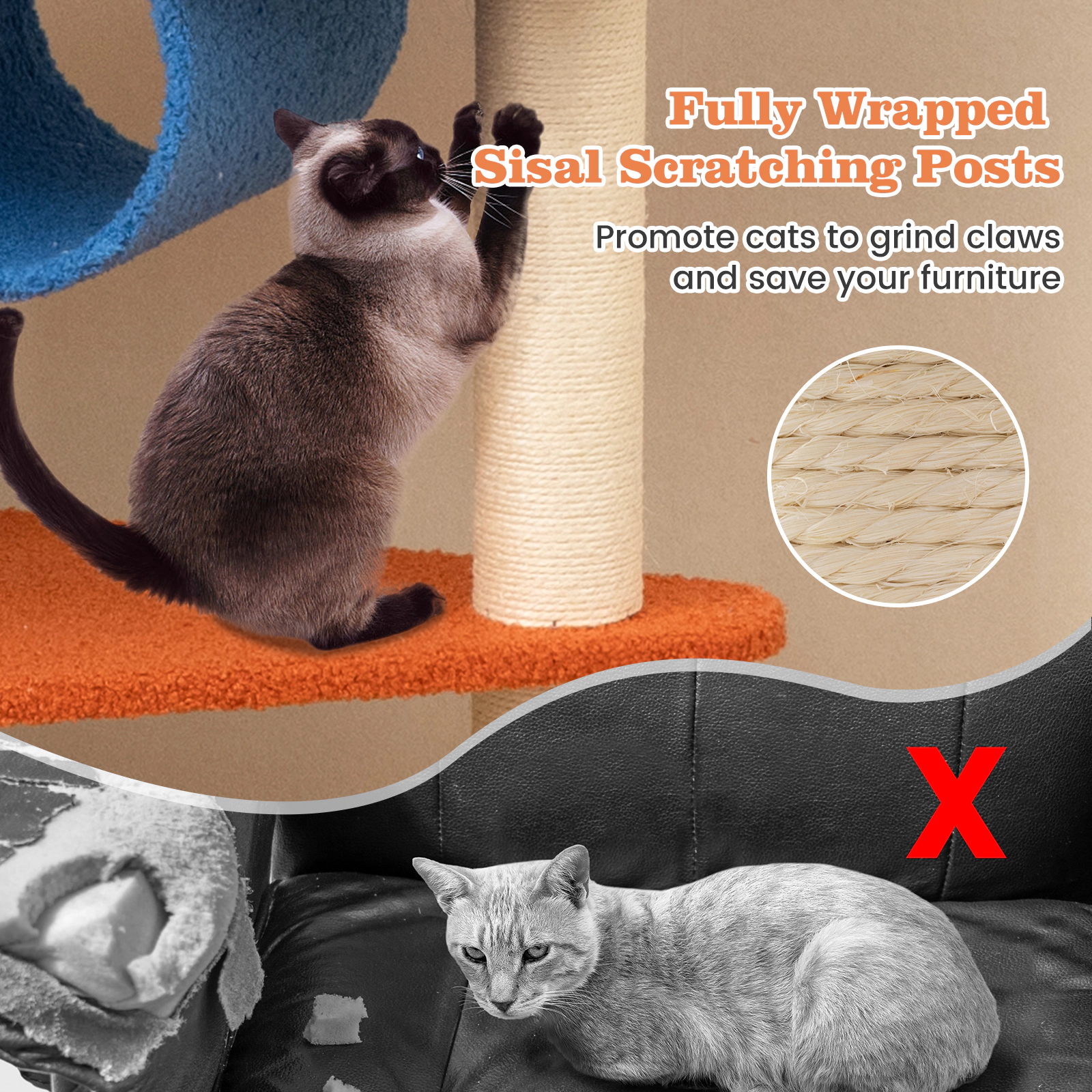 Glintex 70-Inch Aviation Cat Tree with Helicopter Perch Rotatable Basket and Tunnel, Blue
