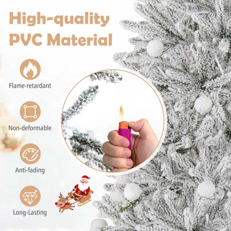SUGIFT 6-ft Pre-Lit Snow Flocked Hinged Christmas Tree with 250 LEDs and 51 Frosted Sphere Lights and Remote White