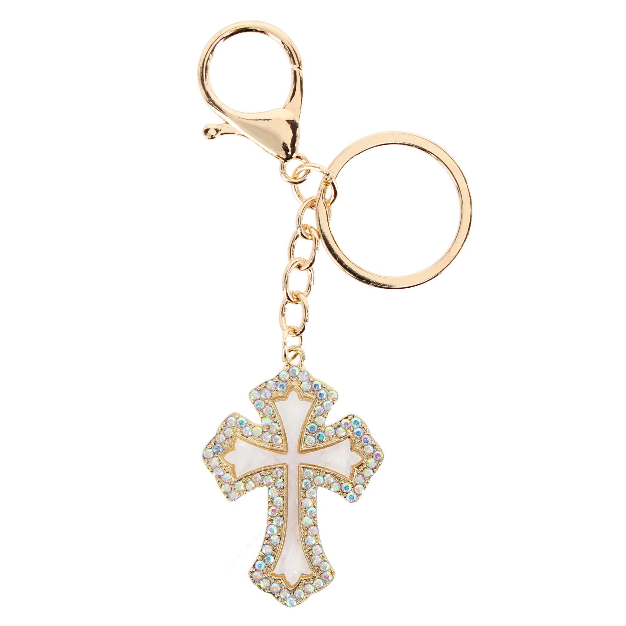 CTM Women's Rhinestone Embellished Cross Bag Charm & Key Chain