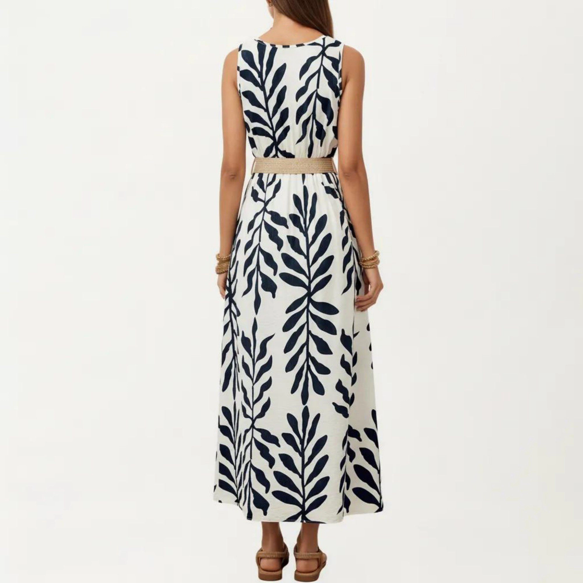 Anna-Kaci Womens Sleeveless Floral Button-Front Maxi Dress with Belt