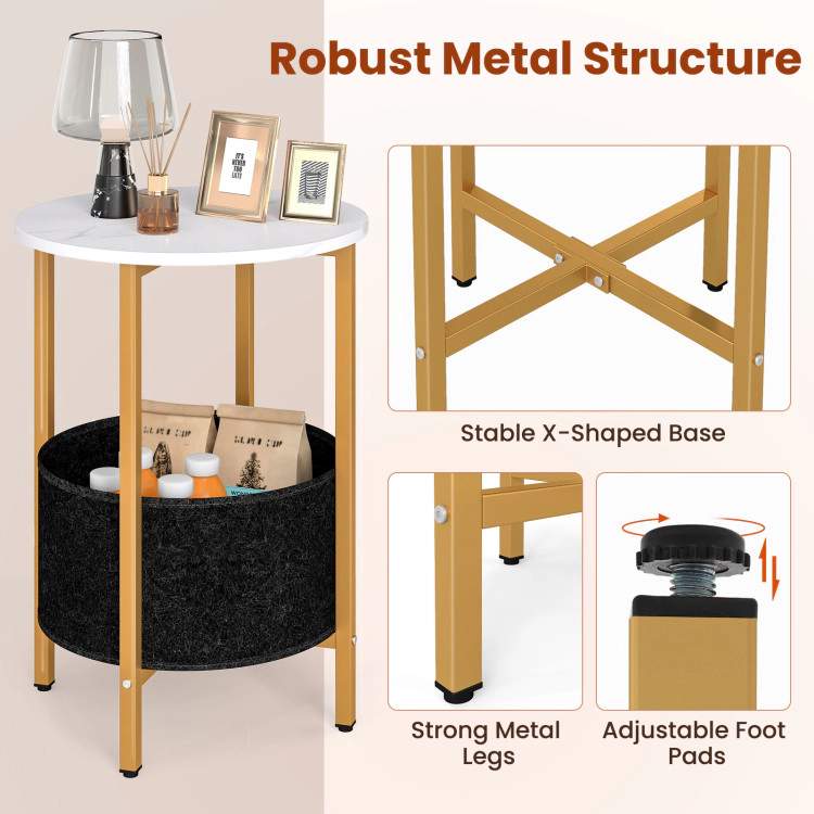 Hivvago Round 2-Tier Accent Table with Detachable Fabric Basket and Metal Structure