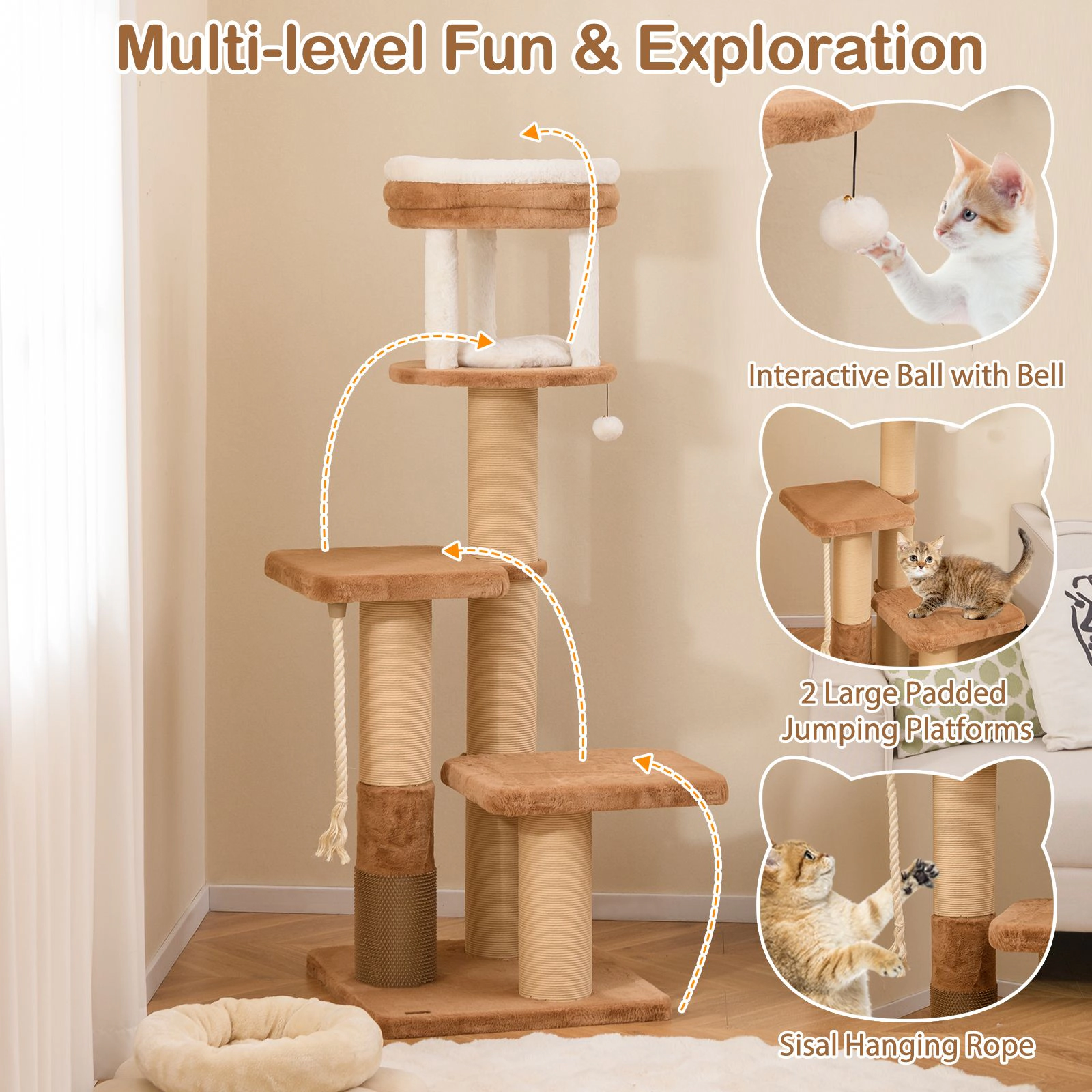 SlickBlue 65" Cat Tower with Perches and Scratching Posts