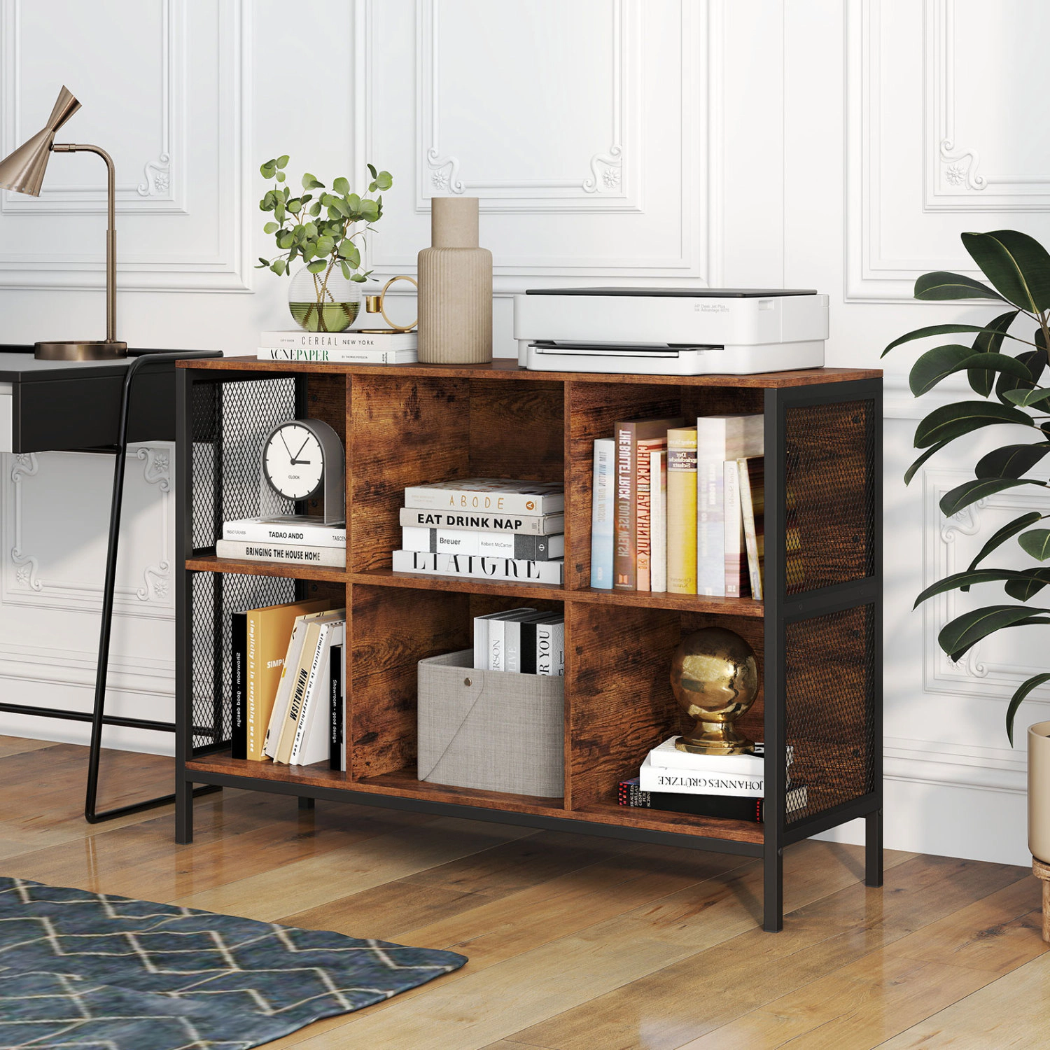LJG 6 Cube Bookcase 42" Wide Horizontal Bookshelf with Accent Cubby Shelf