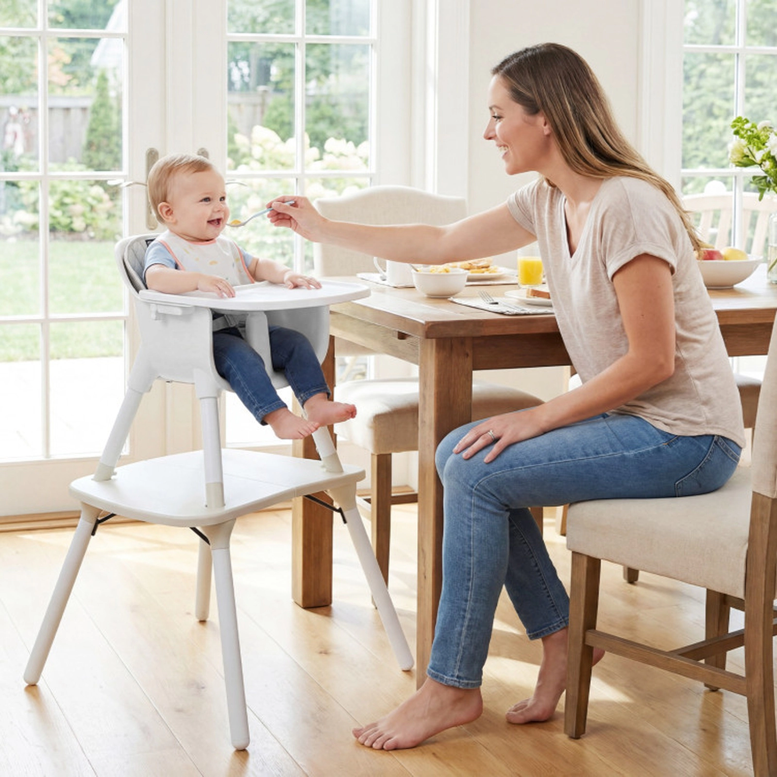 SUGIFT 4-in-1 Convertible Baby High Chair and Toddler Table Chair Set 33-lb Capacity Ages 6-36 Months Cream