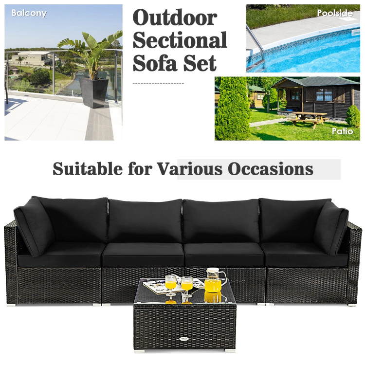 Hivvago 5 Pieces Cushioned Patio Rattan Furniture Set With Glass Table