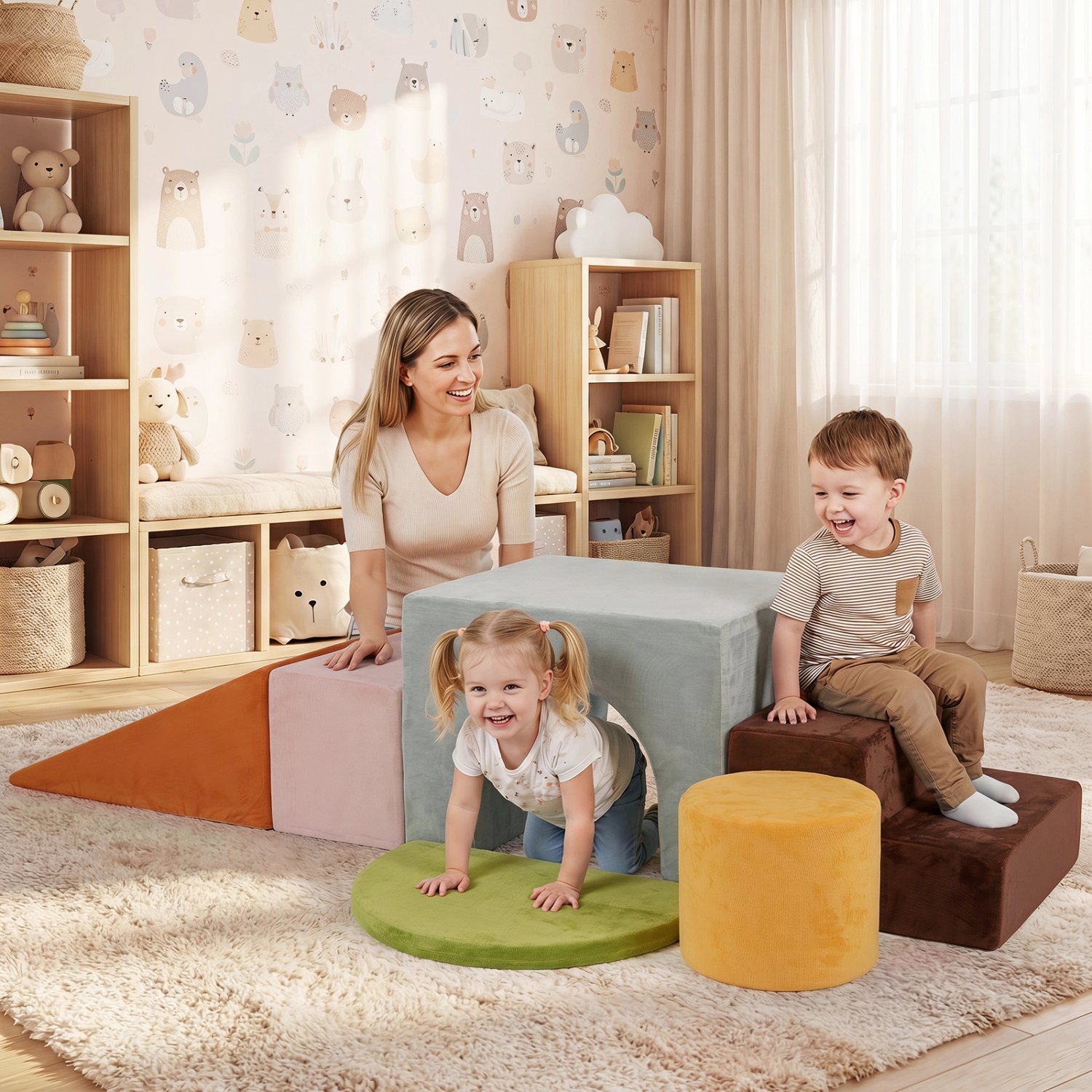 LJG 6 Pieces Foam Climbing Blocks for Kids with Slide and Tunnel