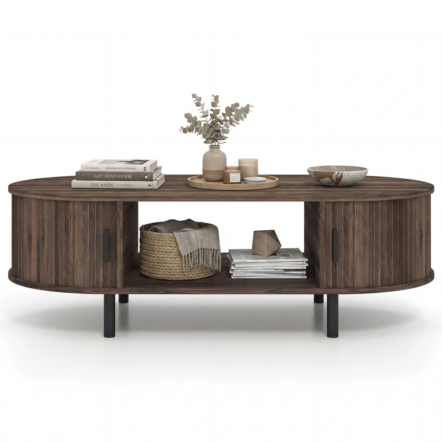 LJG Oval Coffee Table 47.5inch Wooden Center Table with Storage