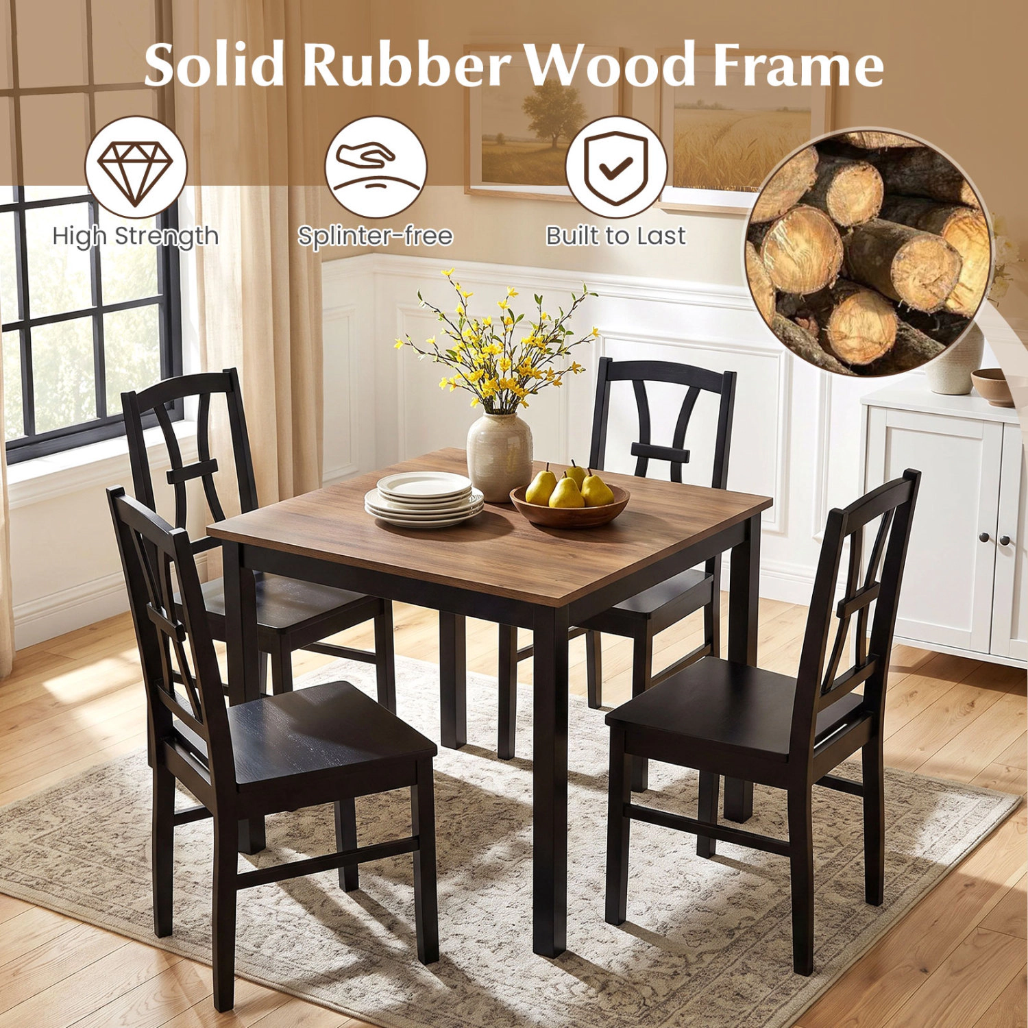 LJG 400 lbs Capacity Dining Chair Set of with Cross Backrest and Rubber Wood Frame