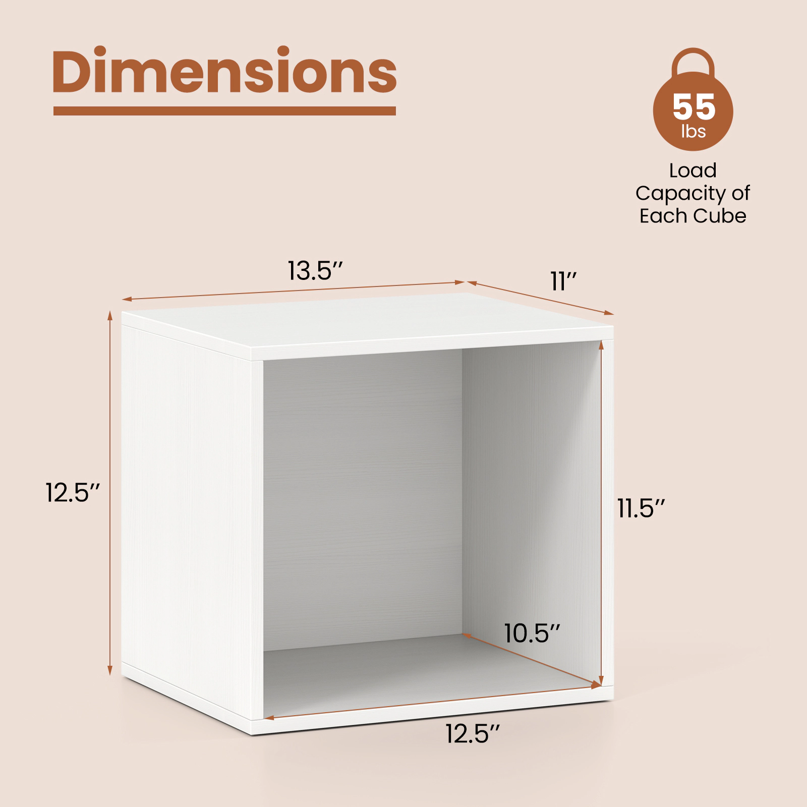 SUGIFT White 13.5-in Stackable Wood Cube Storage Organizer with 55-lb Capacity and Angle Brackets