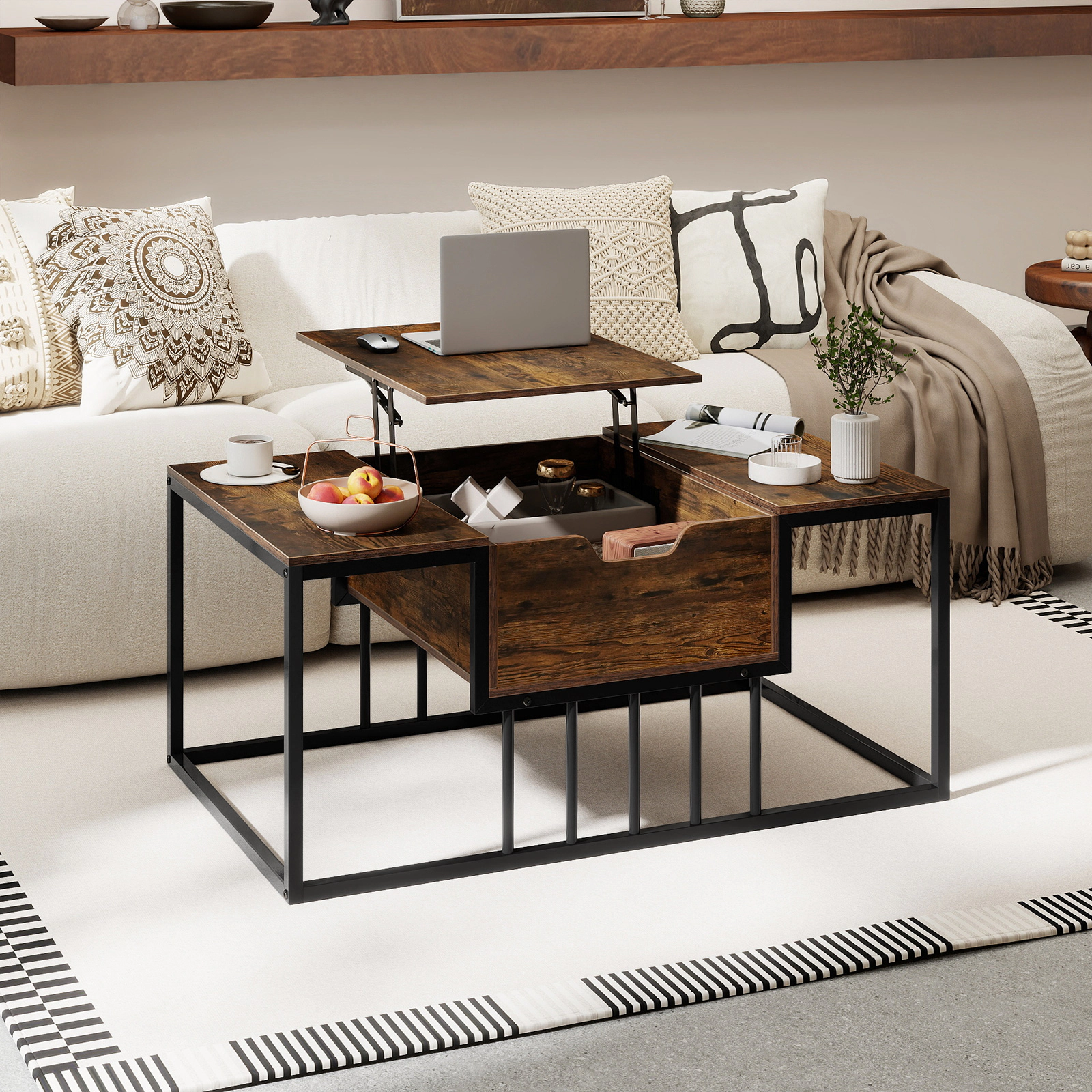 Glintex 39.5-Inch Lift-Top Coffee Table with Gas Struts and Hidden Storage
