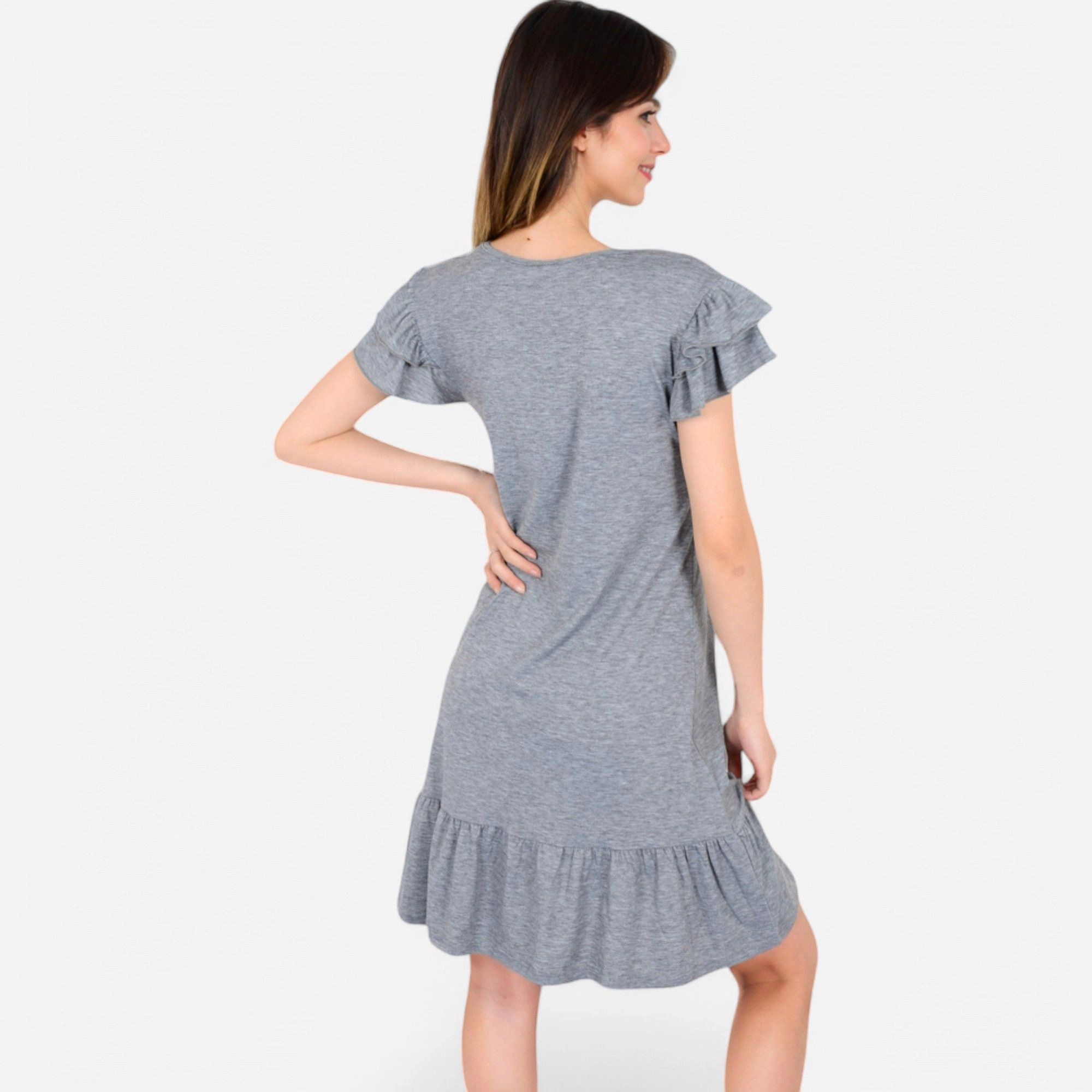 Anna-Kaci Women's Ruffle Sleeve V Neck Tiered Hem Casual Fit Dress