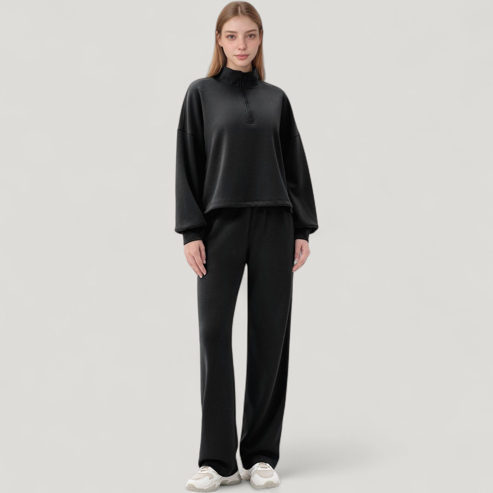 Anna-Kaci Women's Long Sleeve Half-Zip Pullover Top with High Collar and Relaxed Fit