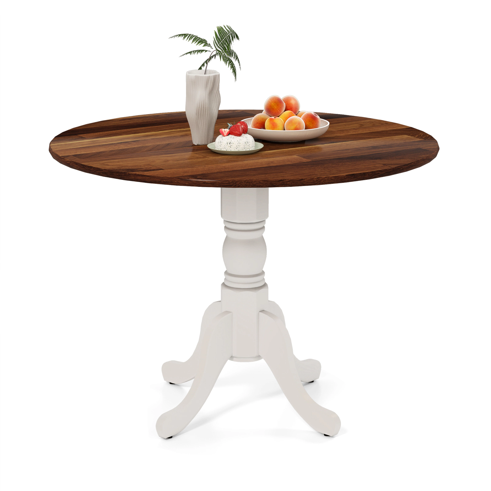 LJG Wooden Dining Table with Round Tabletop and Curved Trestle Legs