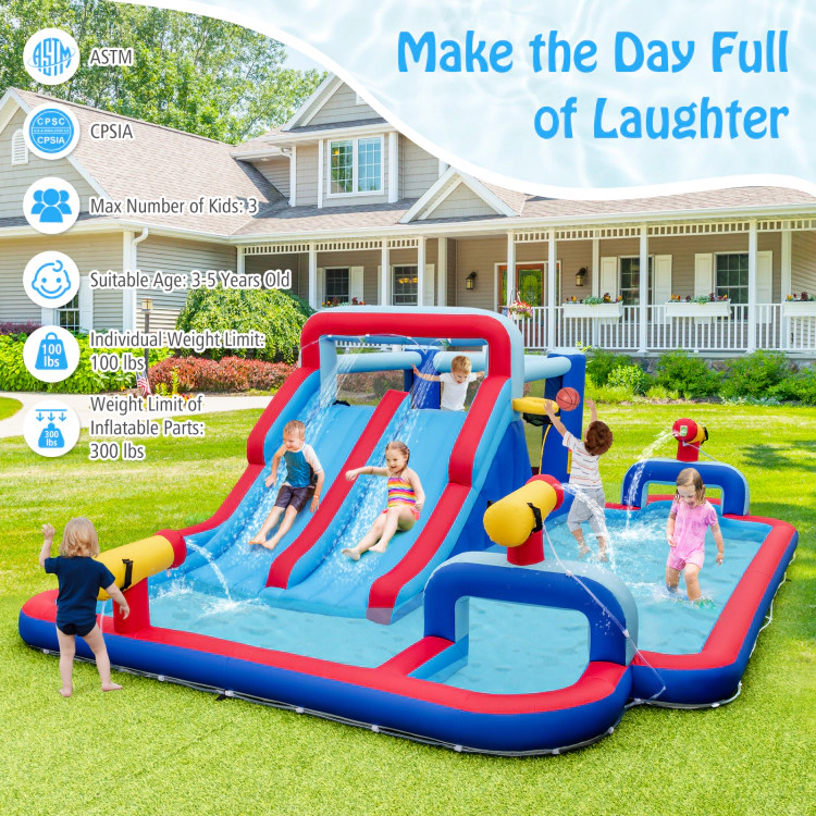 Hivvago Inflatable Bounce House with 2 Water Slides and 3 Water Cannons With 680W Blower