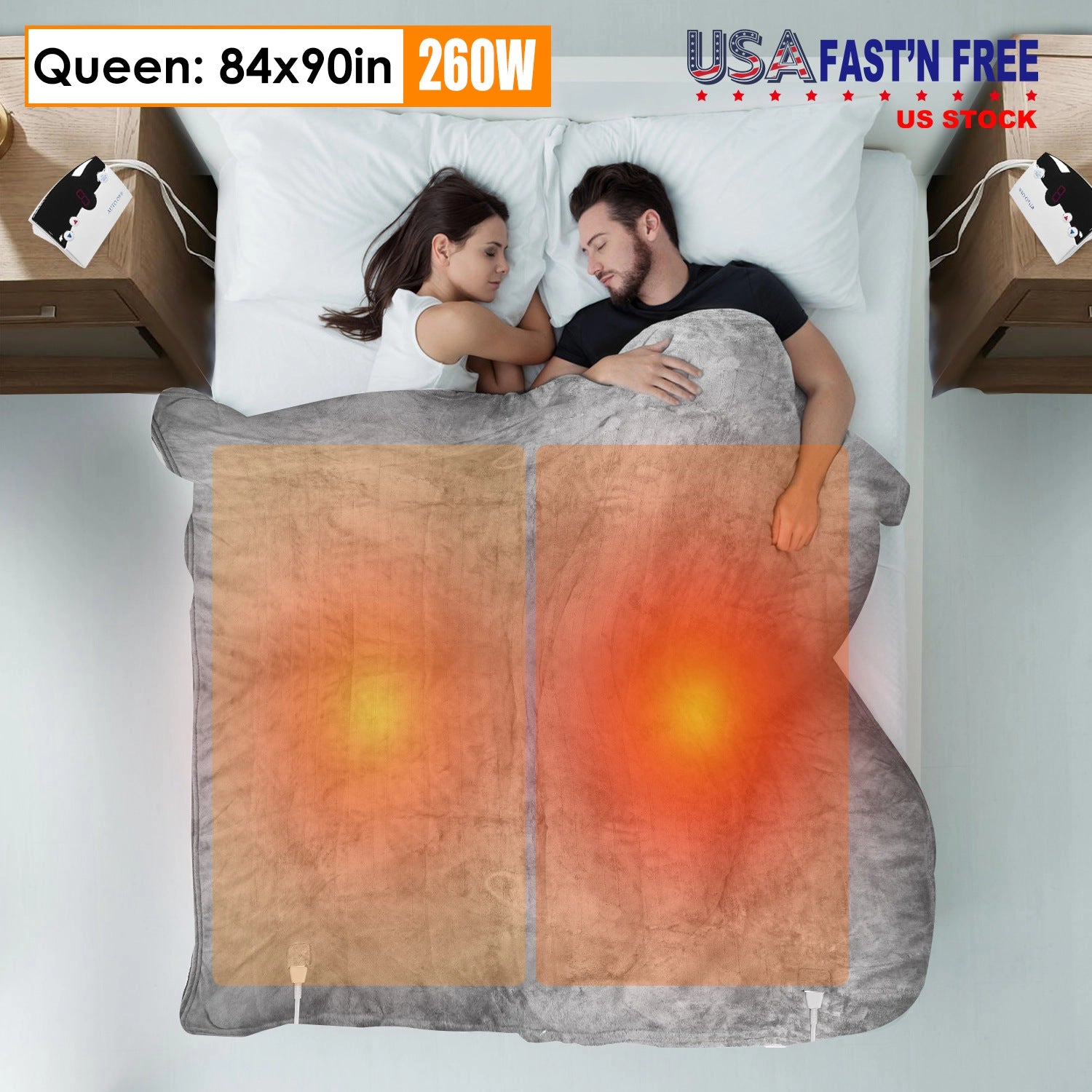 GBruno Dual-Control Heated Fleece Blanket