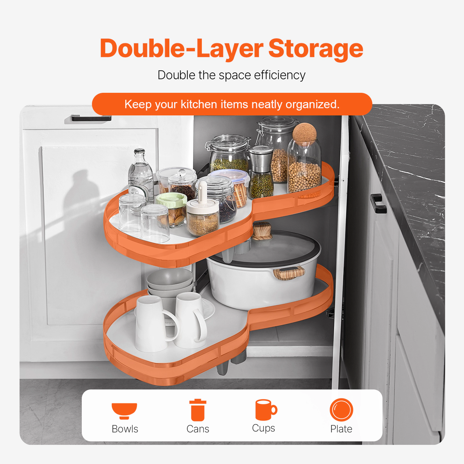 HONGGE Blind Corner Cabinet Pull Out Organizer Blind Cabinet 2 Tier Kitchen Blind Organizer Open