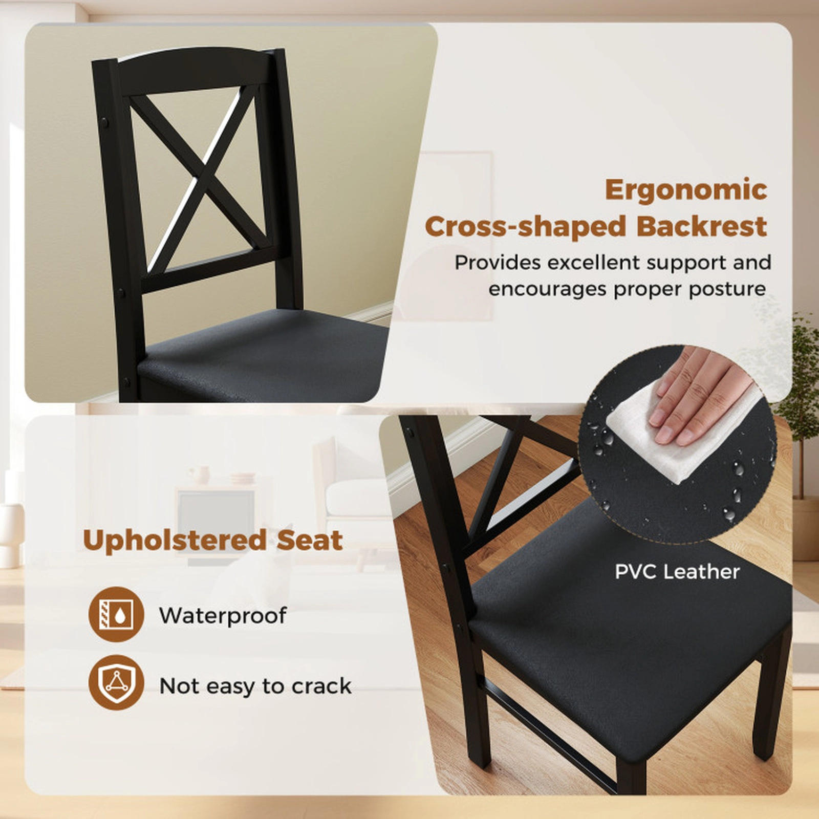SUGIFT 3-Piece Gray Square Dining Set for 2 with Upholstered Cross-Back Chairs