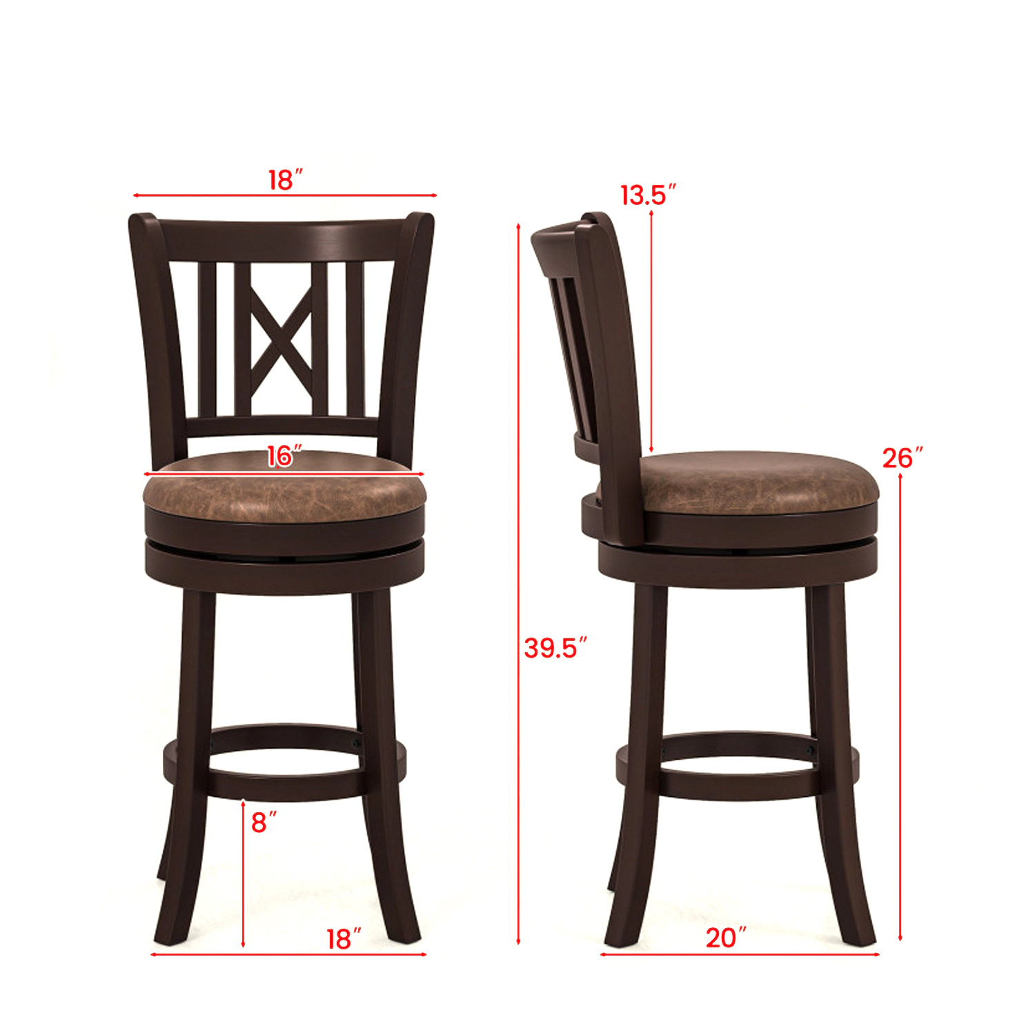Hivvago Swivel Counter Stools with Decorative Open Back and Comfortable Footrest - Set of 2