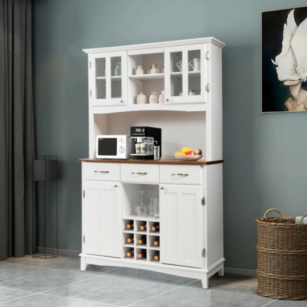 Hivvago Wood Buffet Hutch Cabinet With 3 Large Drawers