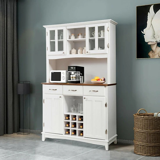 Hivvago Wood Buffet Hutch Cabinet With 3 Large Drawers