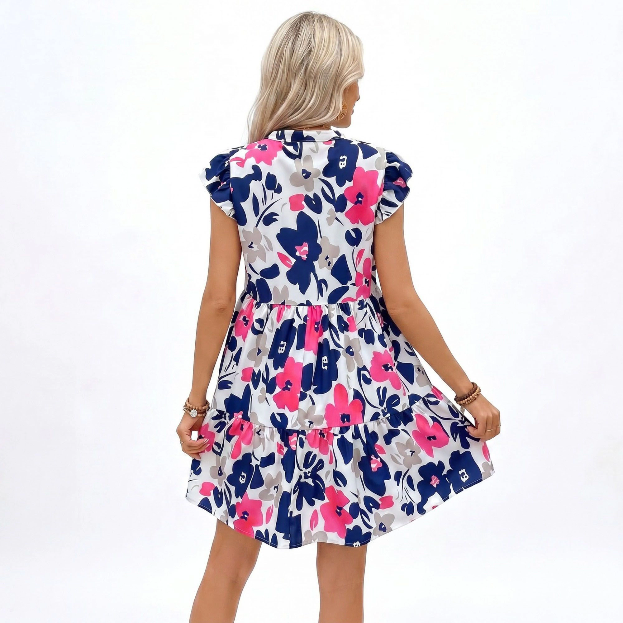 Anna-Kaci Women's Floral Print Ruffle Sleeve Tiered Mini Dress