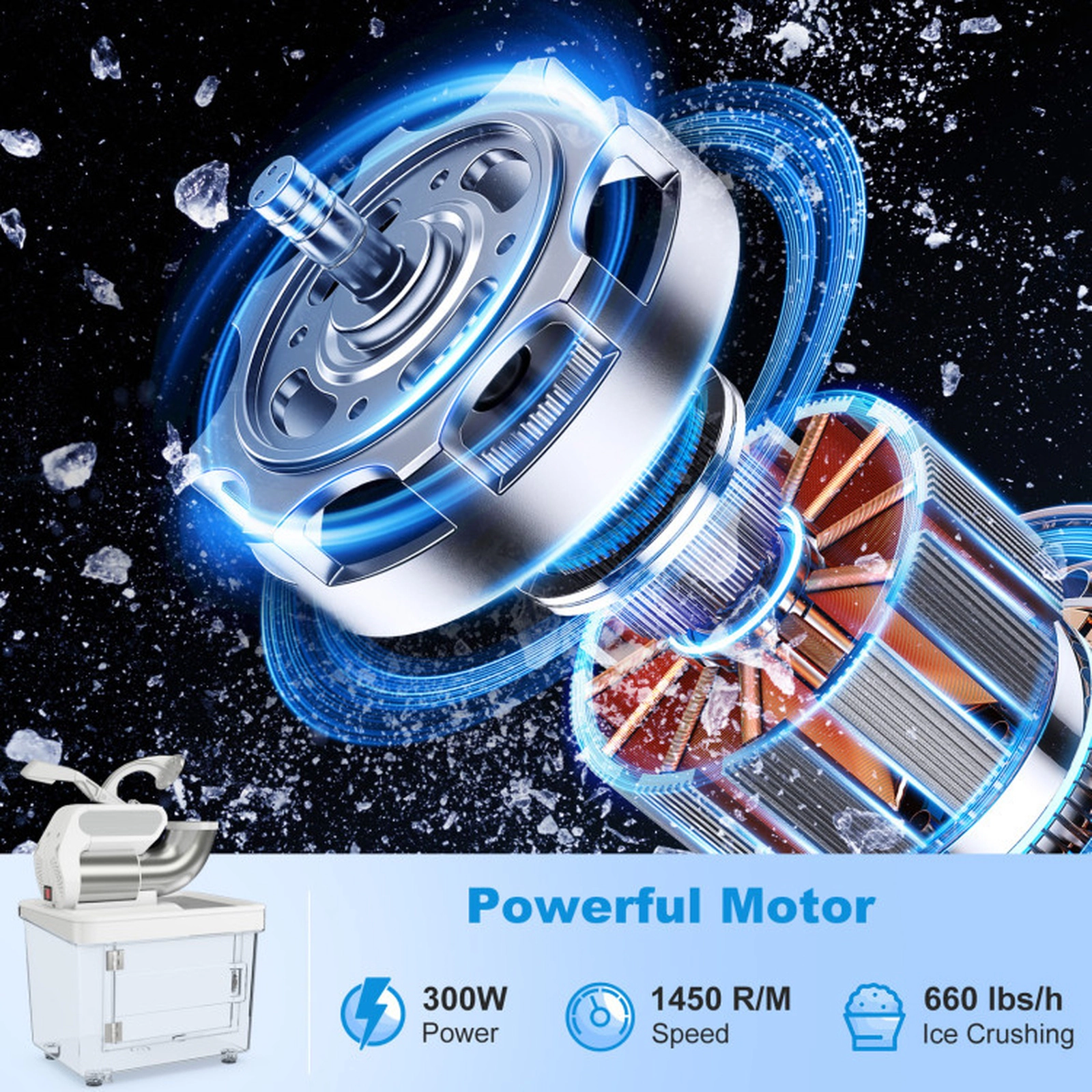 SUGIFT 300W Dual Blade Commercial Ice Crusher 660-lb per Hour 10-Gallon Storage 18.5 x 14 x 33.5-in Gray