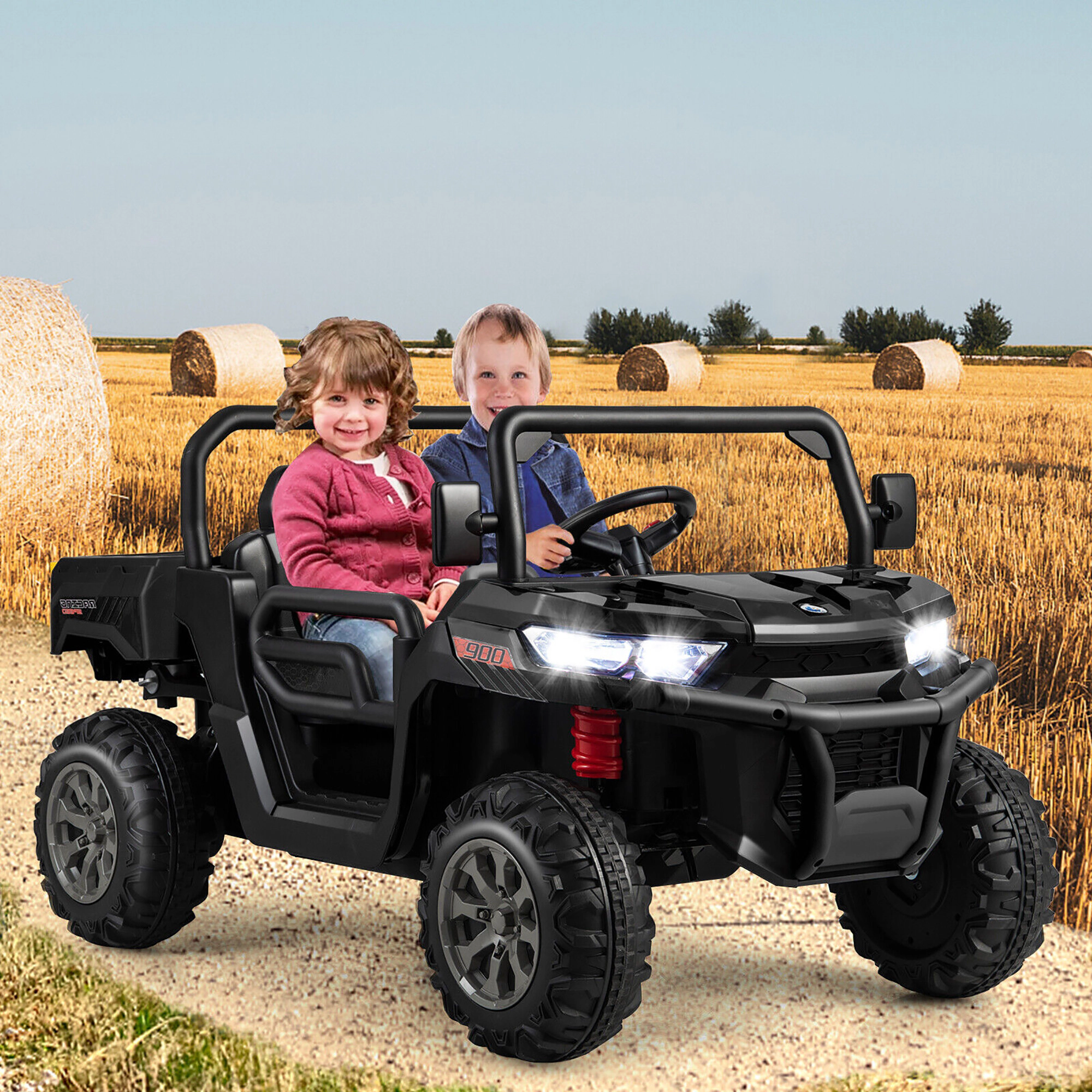 Costway 12V Electric Kids UTV 2-Seater Ride on Car with Remote Control Dump Bed Rocking Function Pink