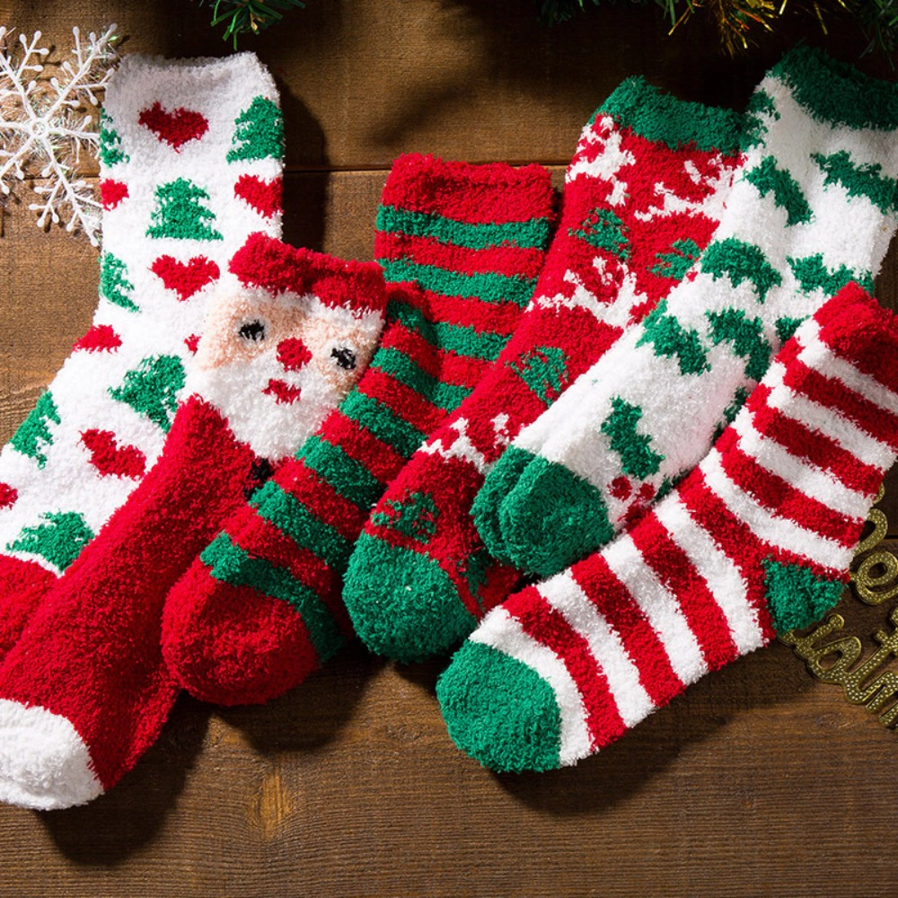 Wardrobe Whimsy 6 Pairs Womens Christmas Fuzzy Socks Winter Warm Cozy Socks Soft Fluffy Socks