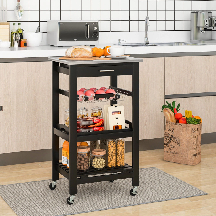 Hivvago Mobile Kitchen Island Cart with Stainless Steel Top and Storage Basket